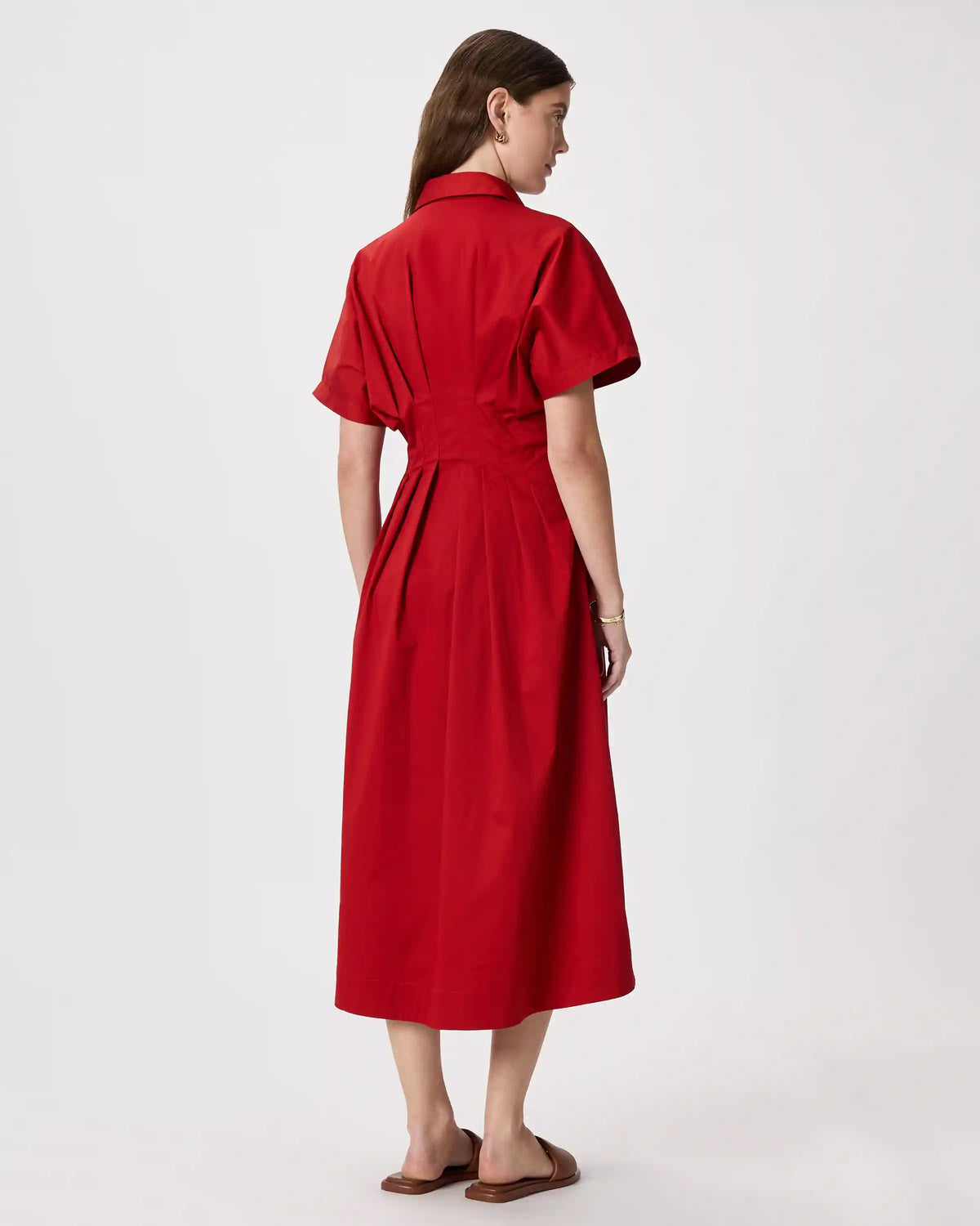 Stretch Twill Pleated Midi Shirt Dress