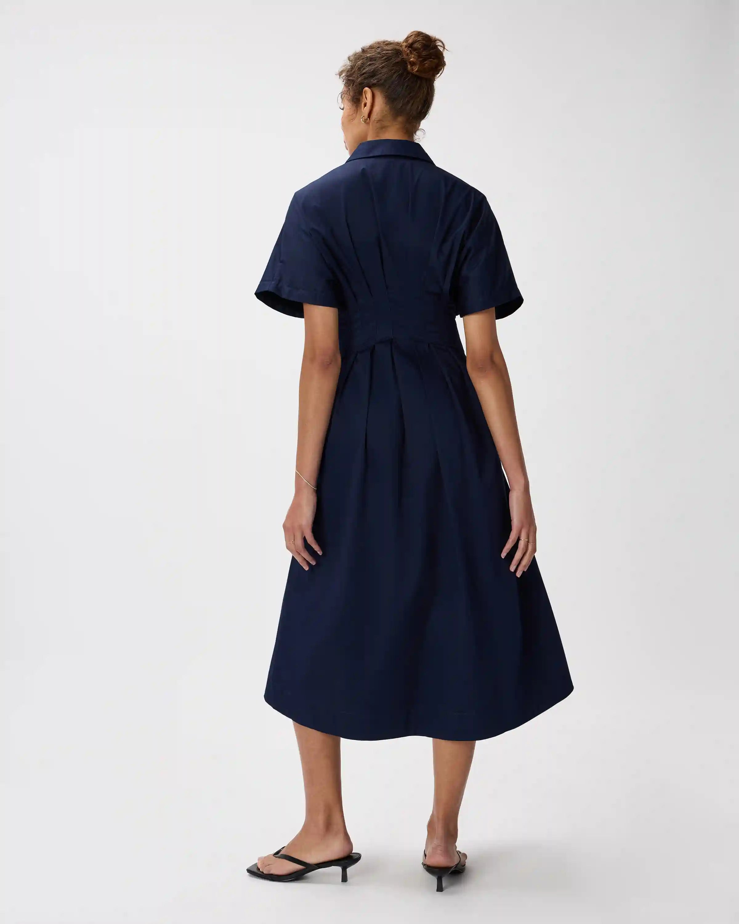 Stretch Twill Pleated Midi Shirt Dress