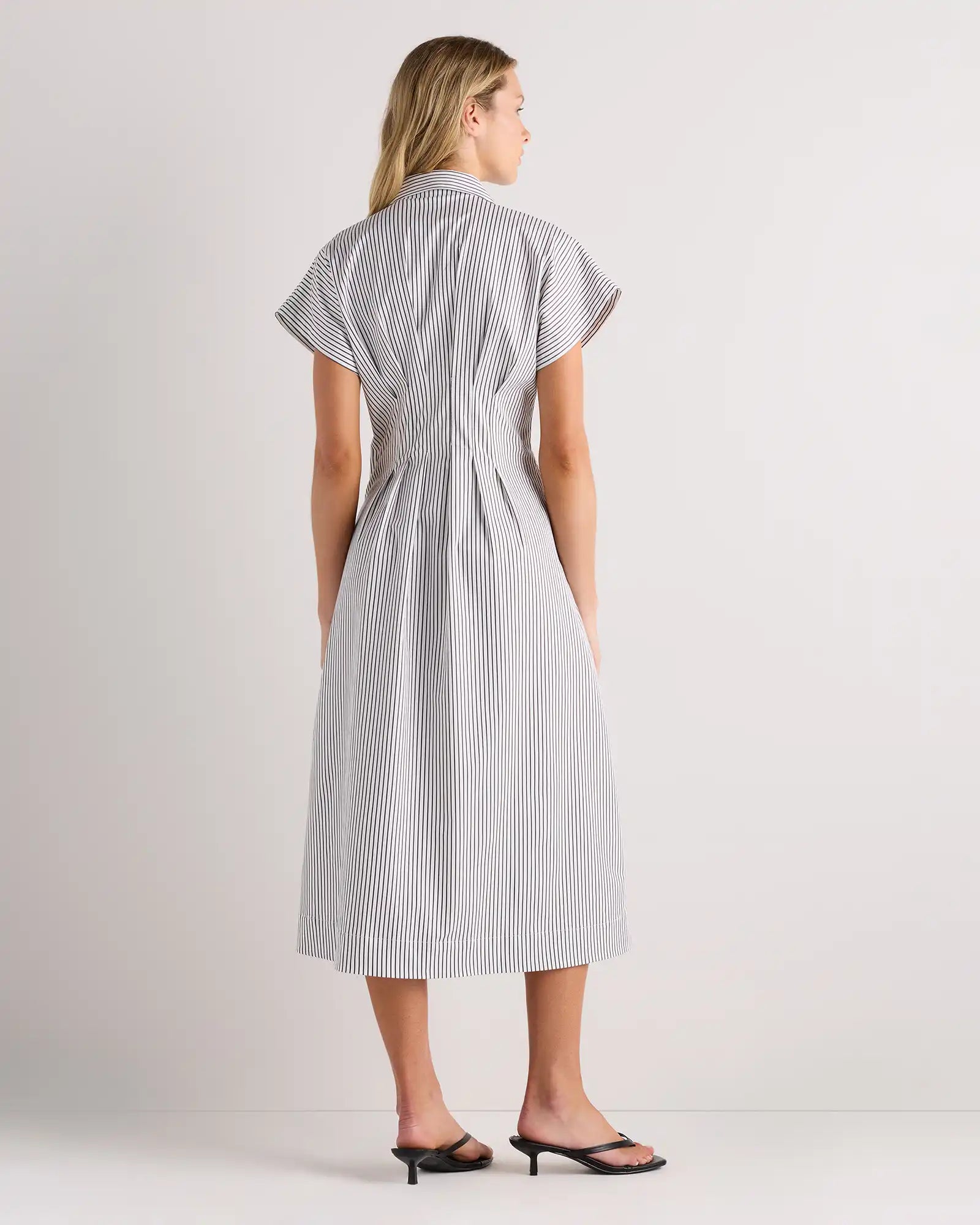 Stretch Twill Pleated Midi Shirt Dress