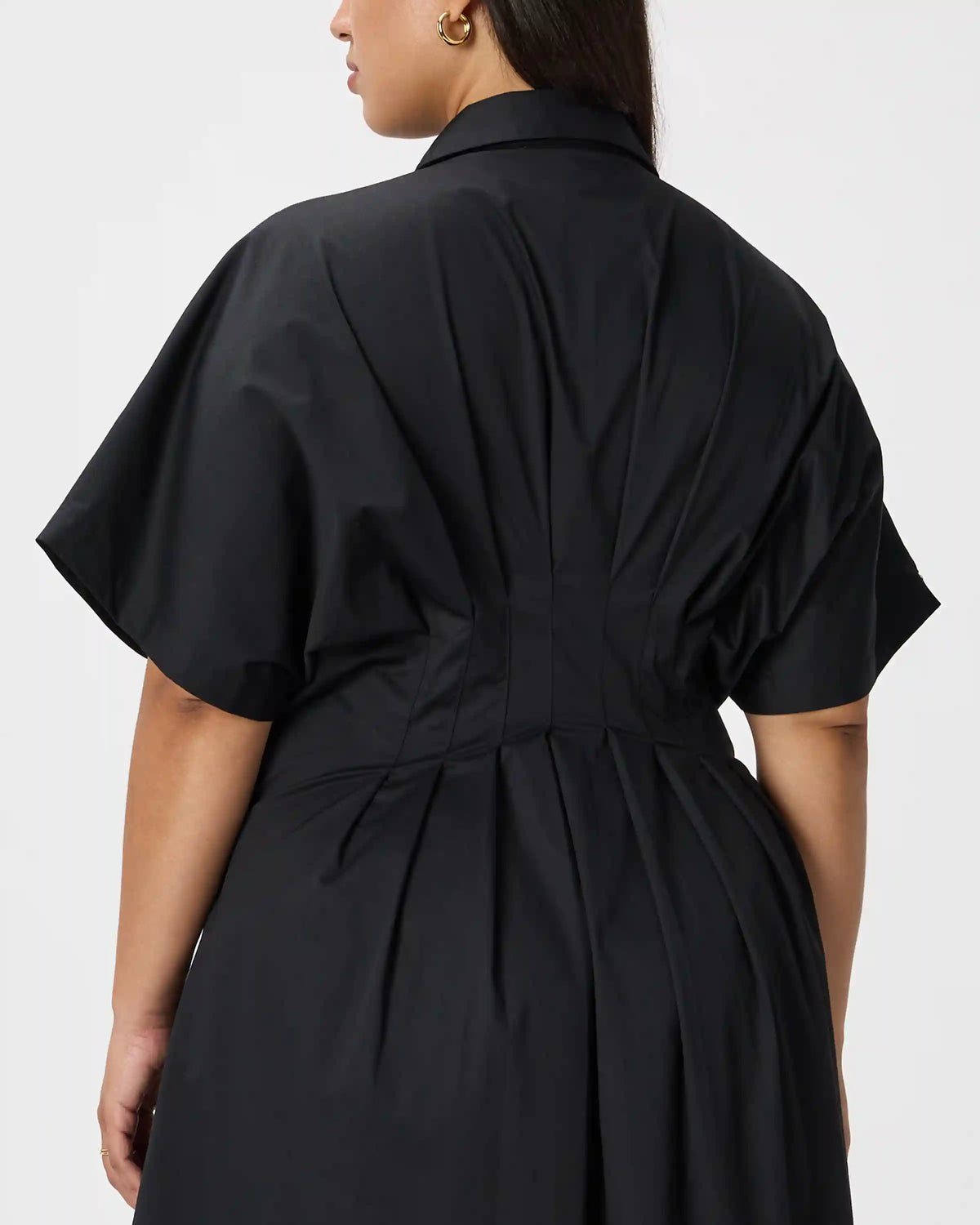 Stretch Twill Pleated Midi Shirt Dress