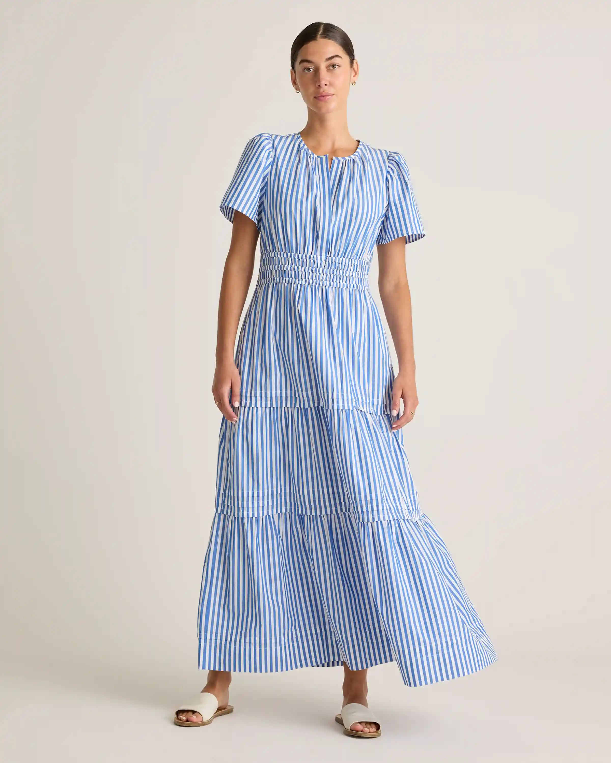 100% Organic Cotton Poplin Tiered Maxi Dress