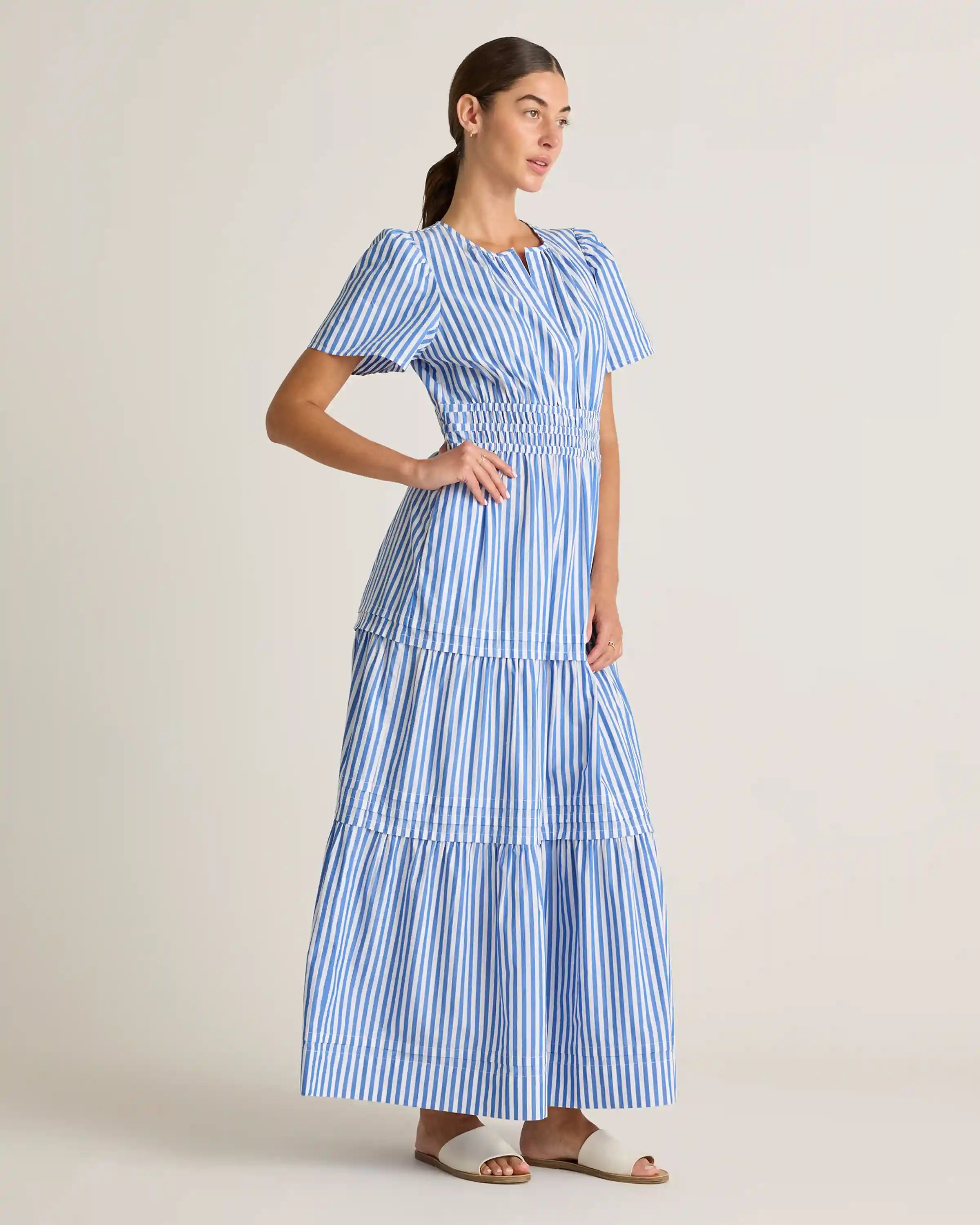 100% Organic Cotton Poplin Tiered Maxi Dress