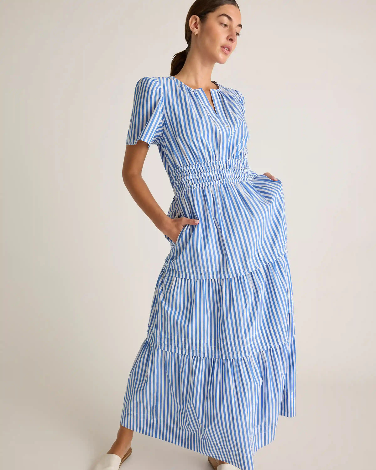 100% Organic Cotton Poplin Tiered Maxi Dress