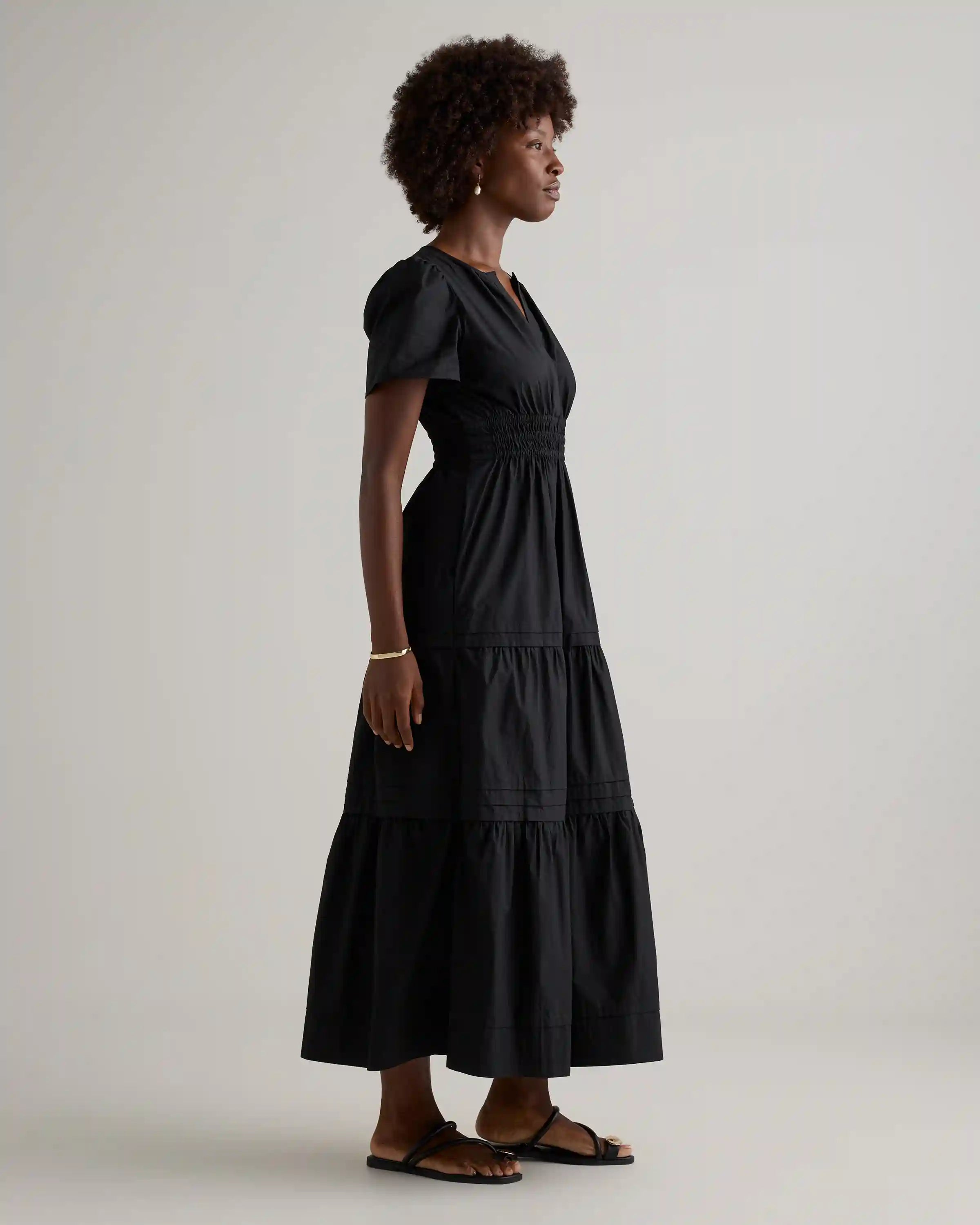 100% Organic Cotton Poplin Tiered Maxi Dress