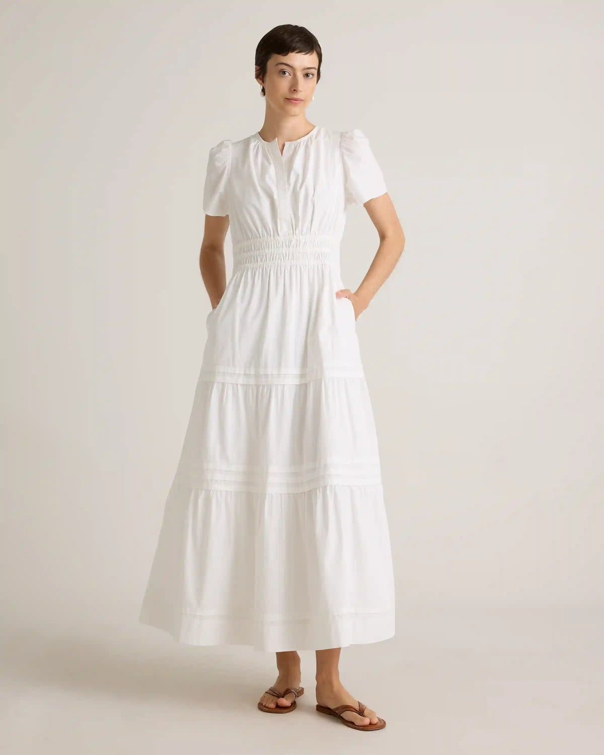 100% Organic Cotton Poplin Tiered Maxi Dress