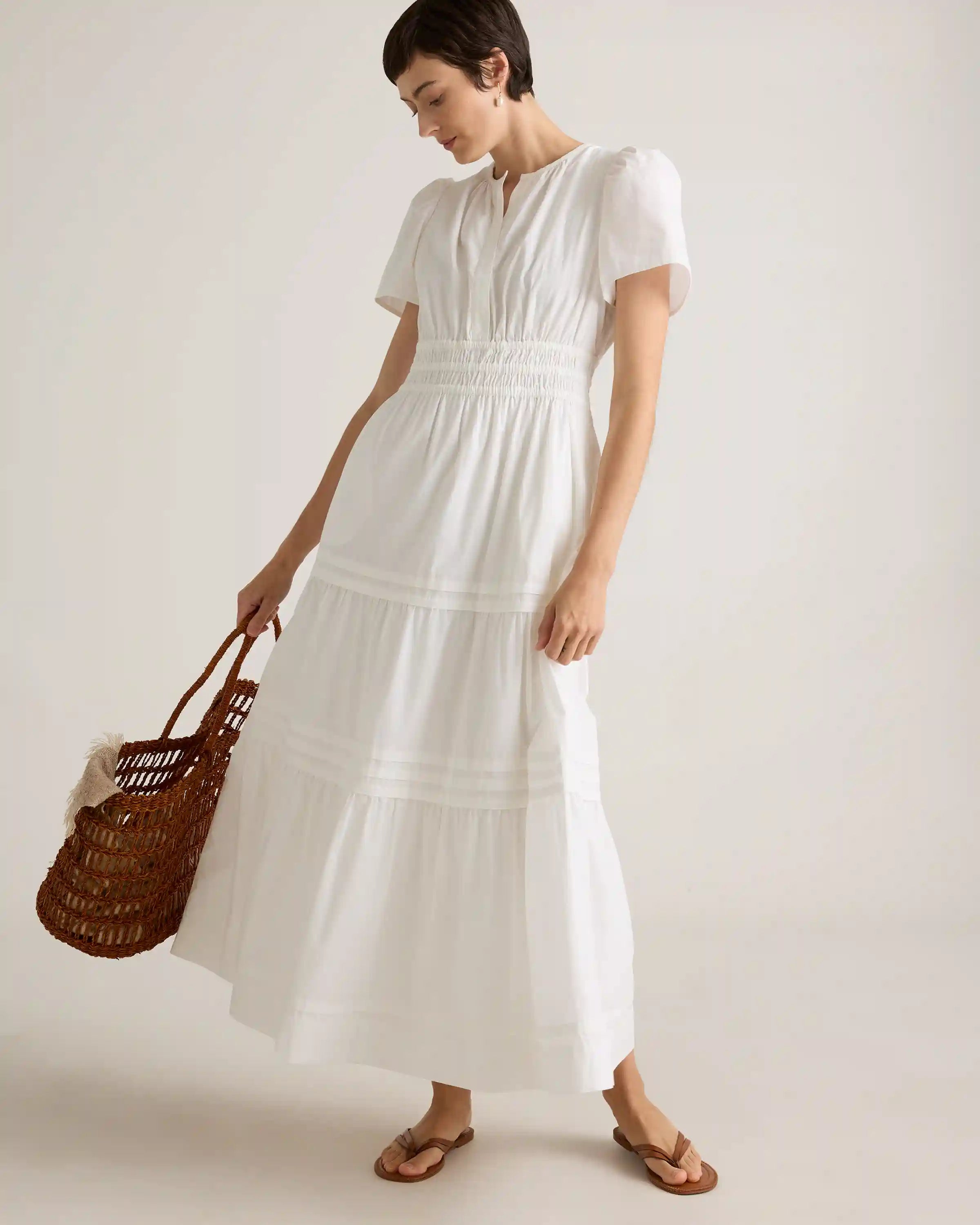100% Organic Cotton Poplin Tiered Maxi Dress