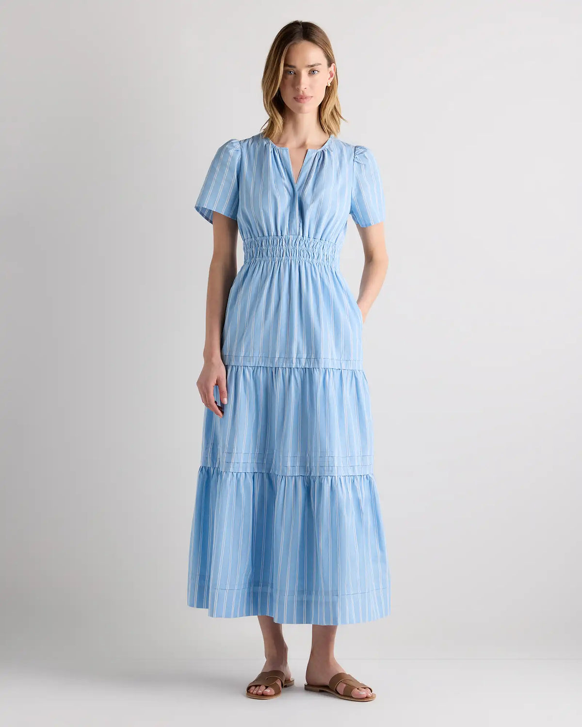 100% Organic Cotton Poplin Tiered Maxi Dress