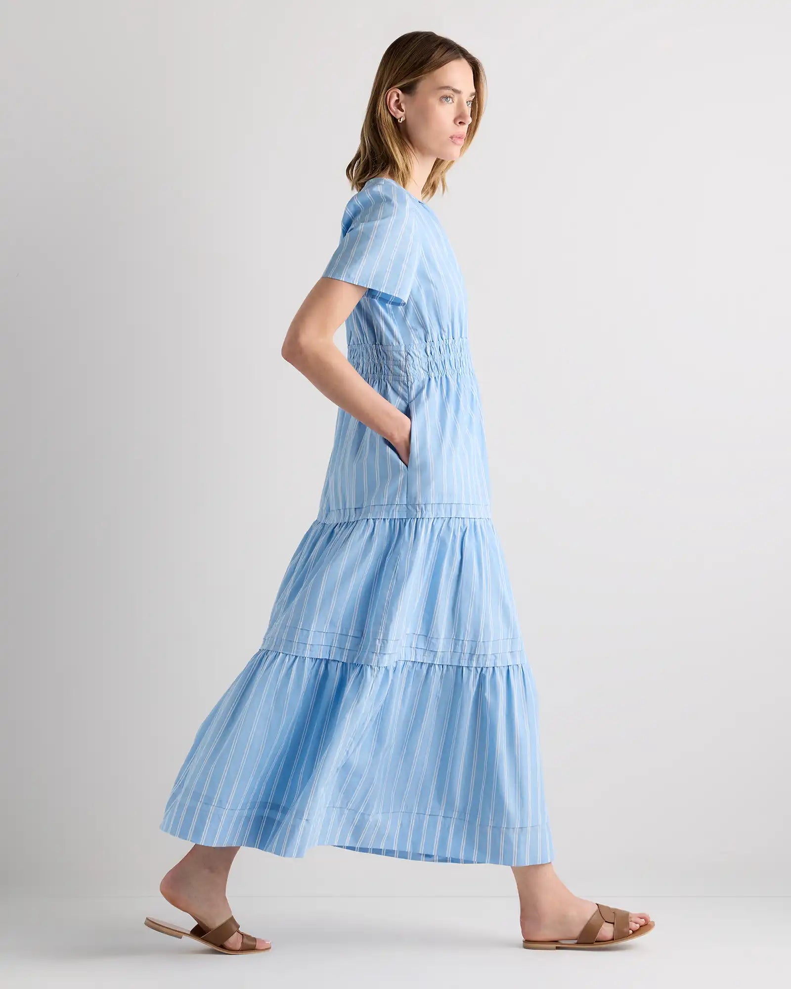 100% Organic Cotton Poplin Tiered Maxi Dress