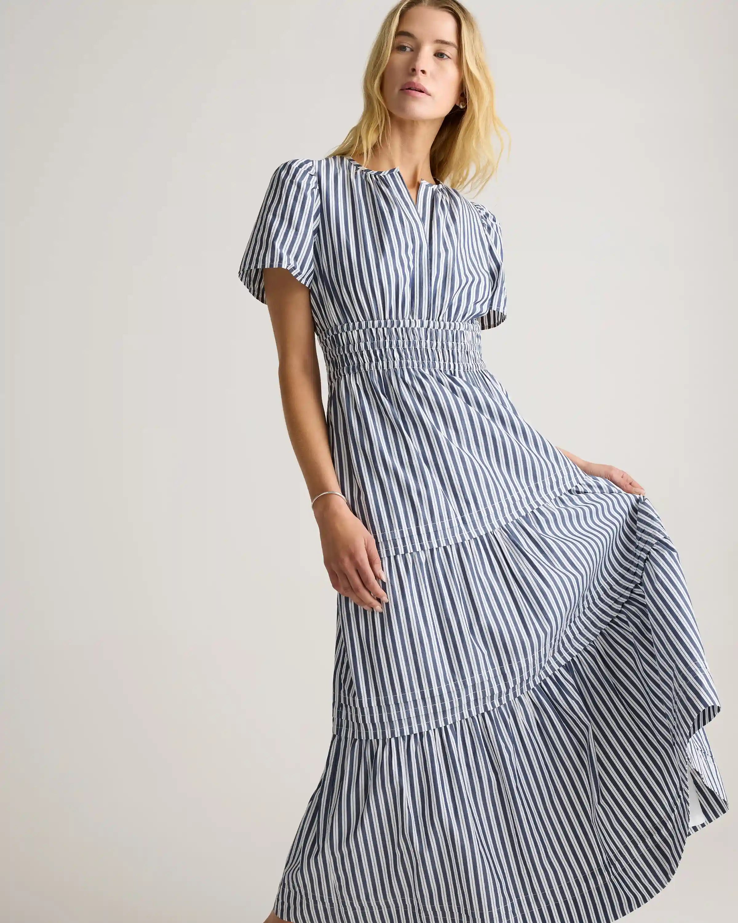 100% Organic Cotton Poplin Tiered Maxi Dress