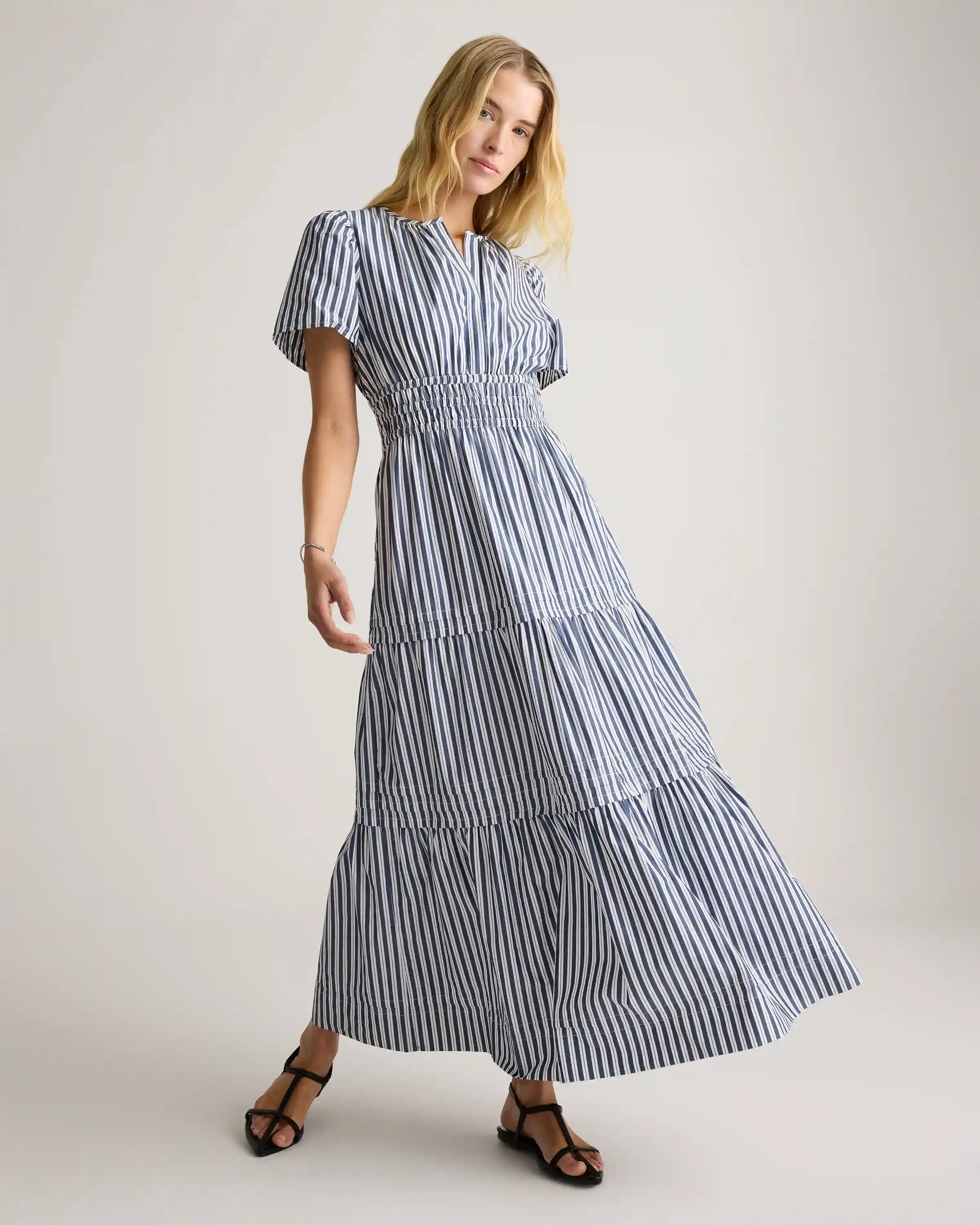 100% Organic Cotton Poplin Tiered Maxi Dress
