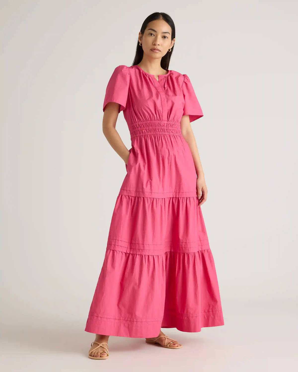 100% Organic Cotton Poplin Tiered Maxi Dress