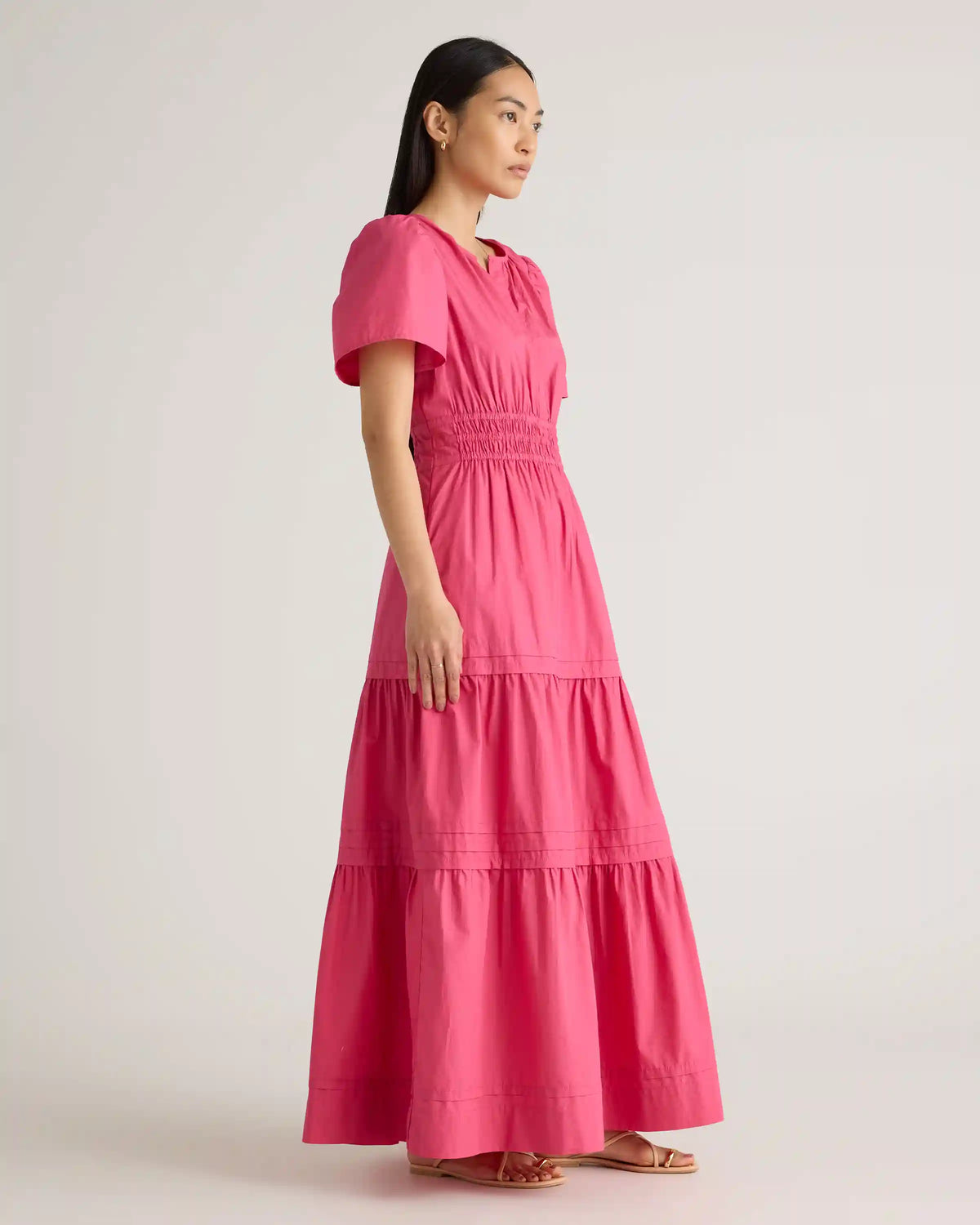 100% Organic Cotton Poplin Tiered Maxi Dress