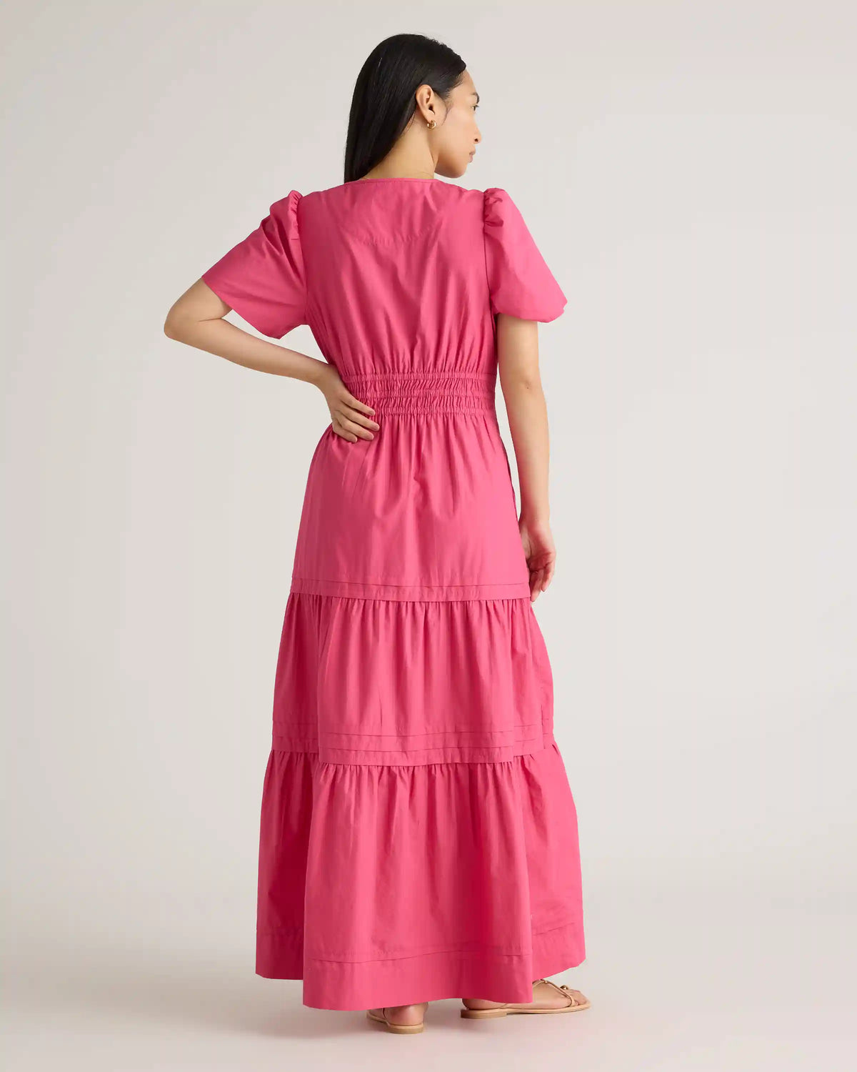 100% Organic Cotton Poplin Tiered Maxi Dress
