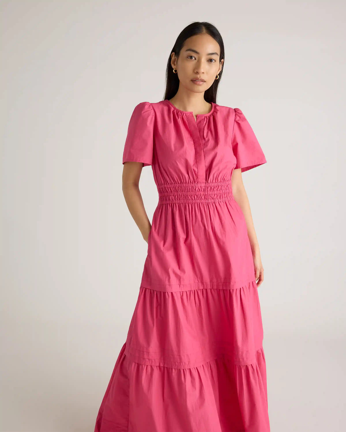 100% Organic Cotton Poplin Tiered Maxi Dress