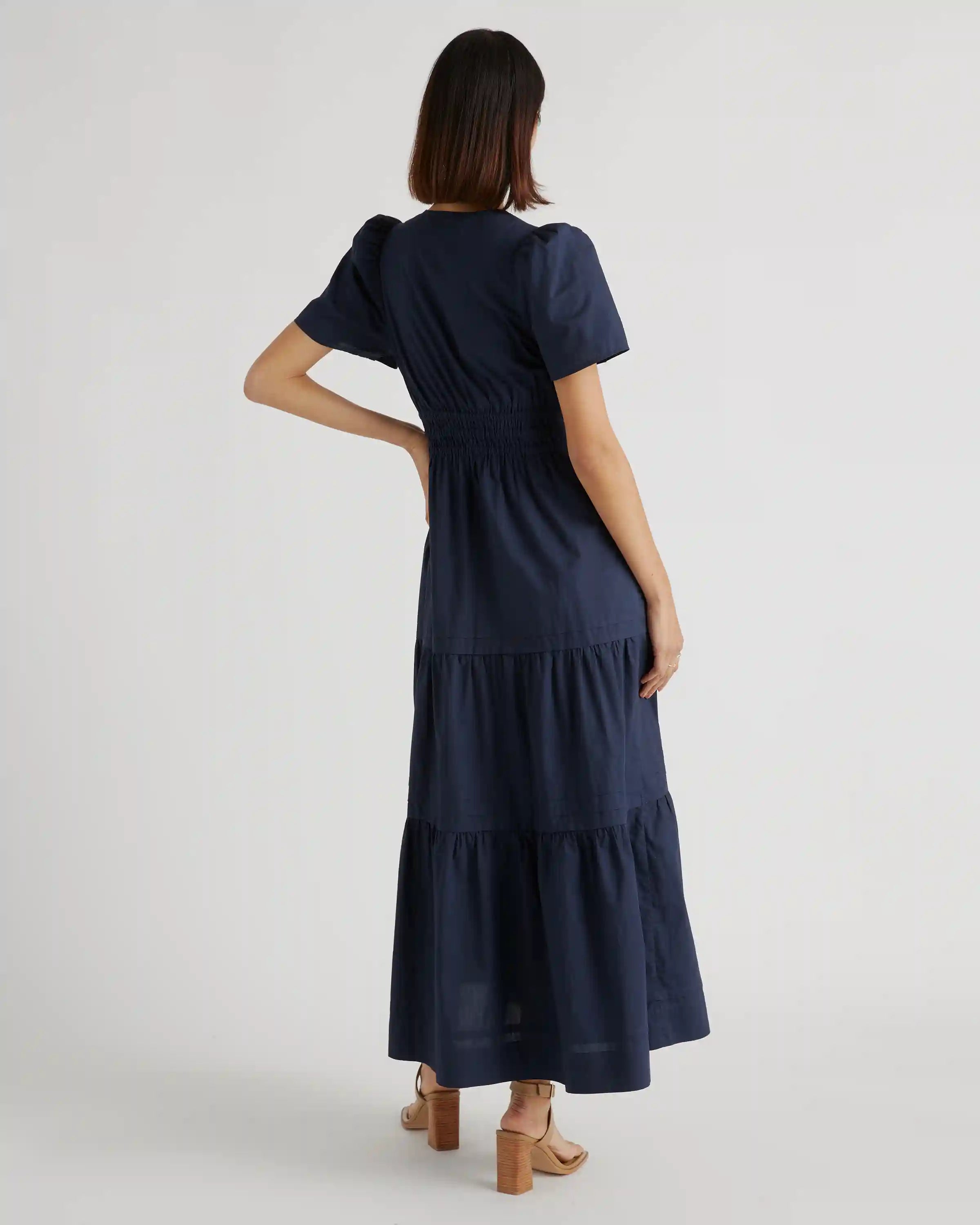 100% Organic Cotton Poplin Tiered Maxi Dress