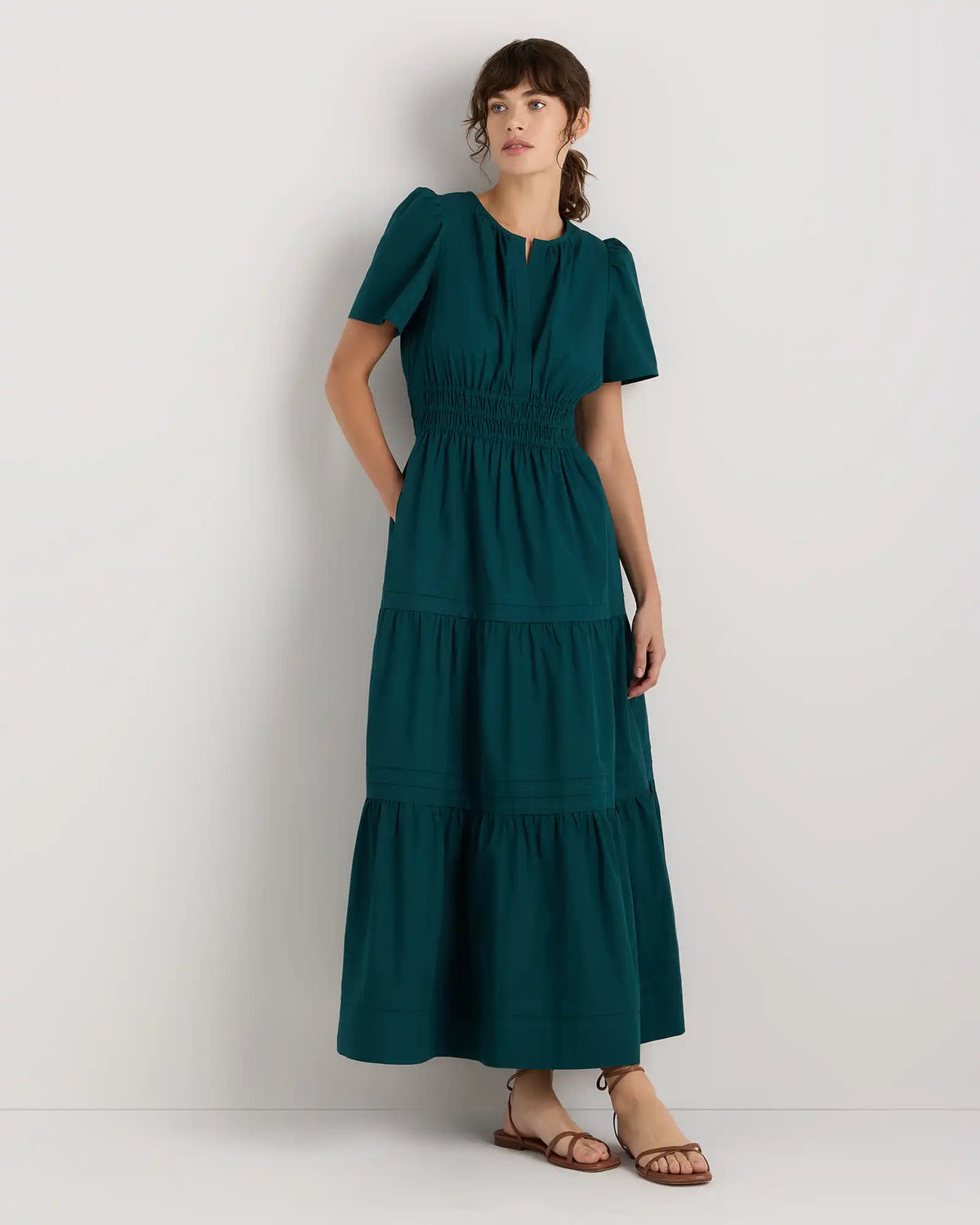 100% Organic Cotton Poplin Tiered Maxi Dress