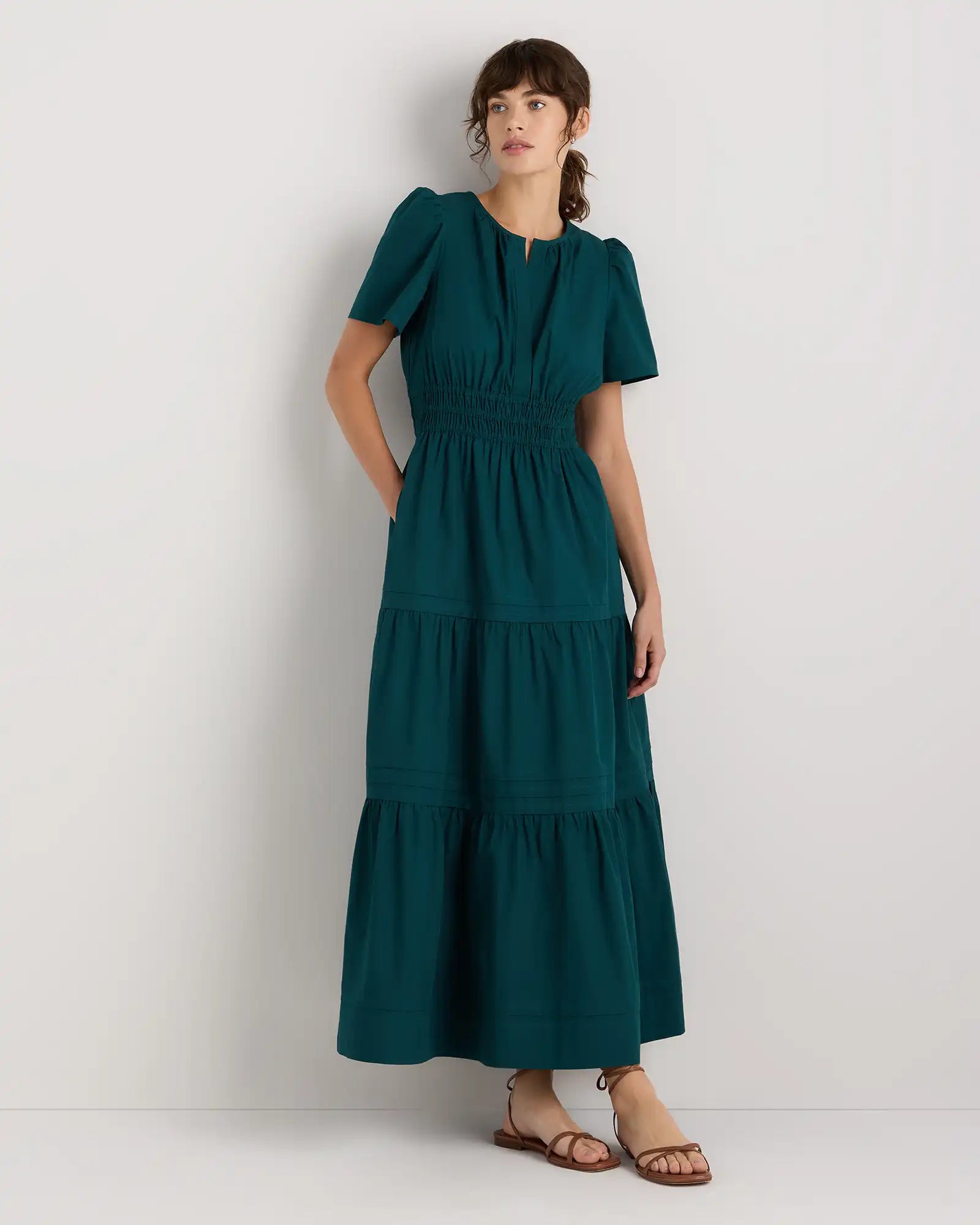 100% Organic Cotton Poplin Tiered Maxi Dress