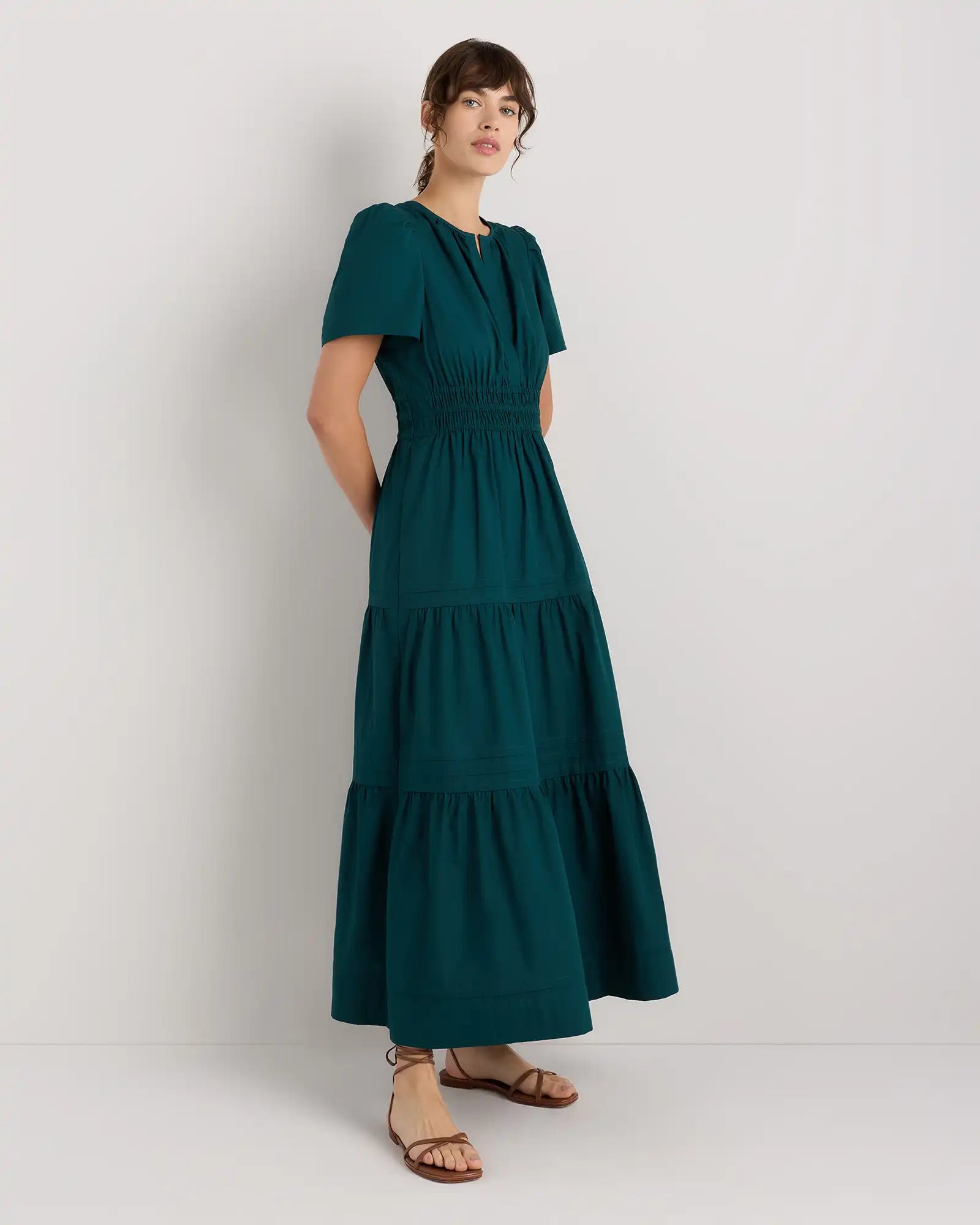 100% Organic Cotton Poplin Tiered Maxi Dress