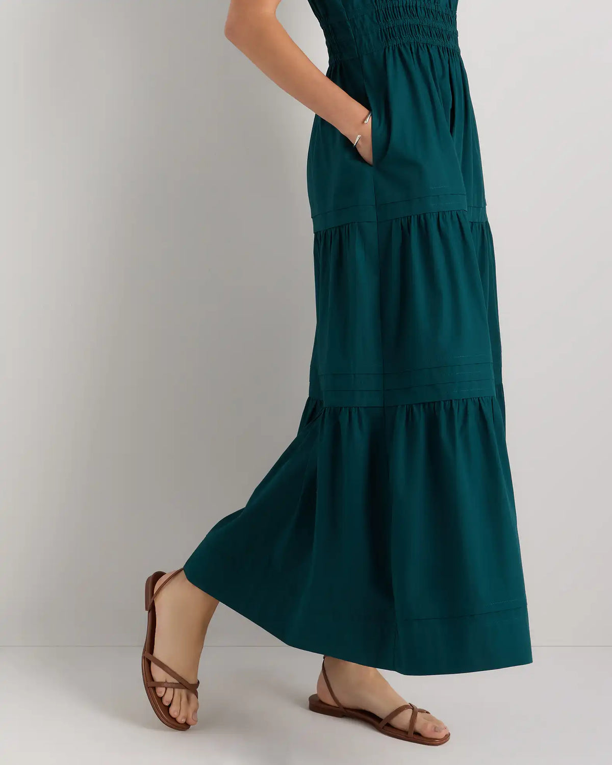 100% Organic Cotton Poplin Tiered Maxi Dress