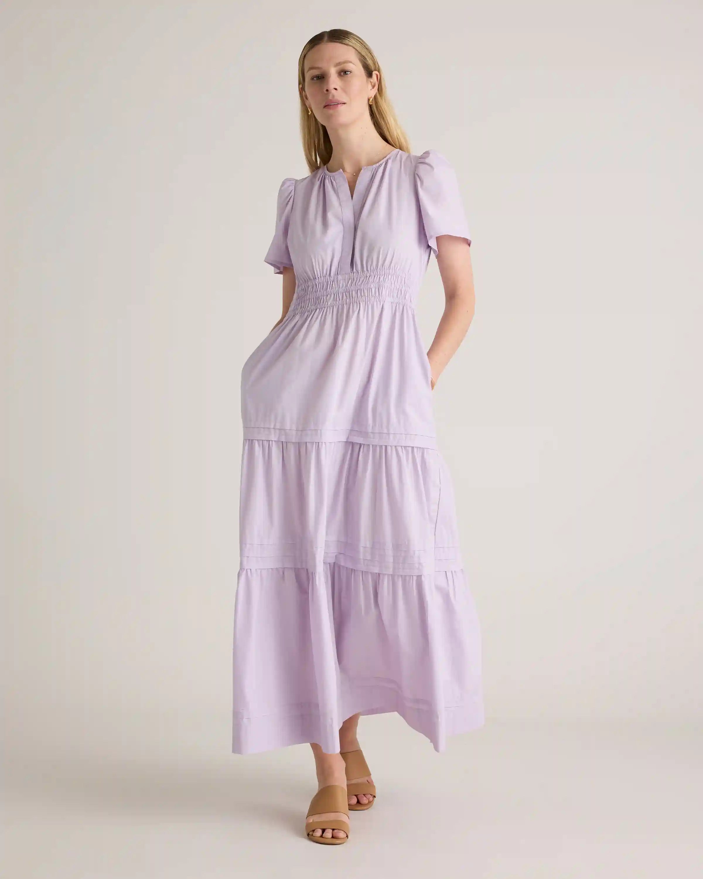 100% Organic Cotton Poplin Tiered Maxi Dress
