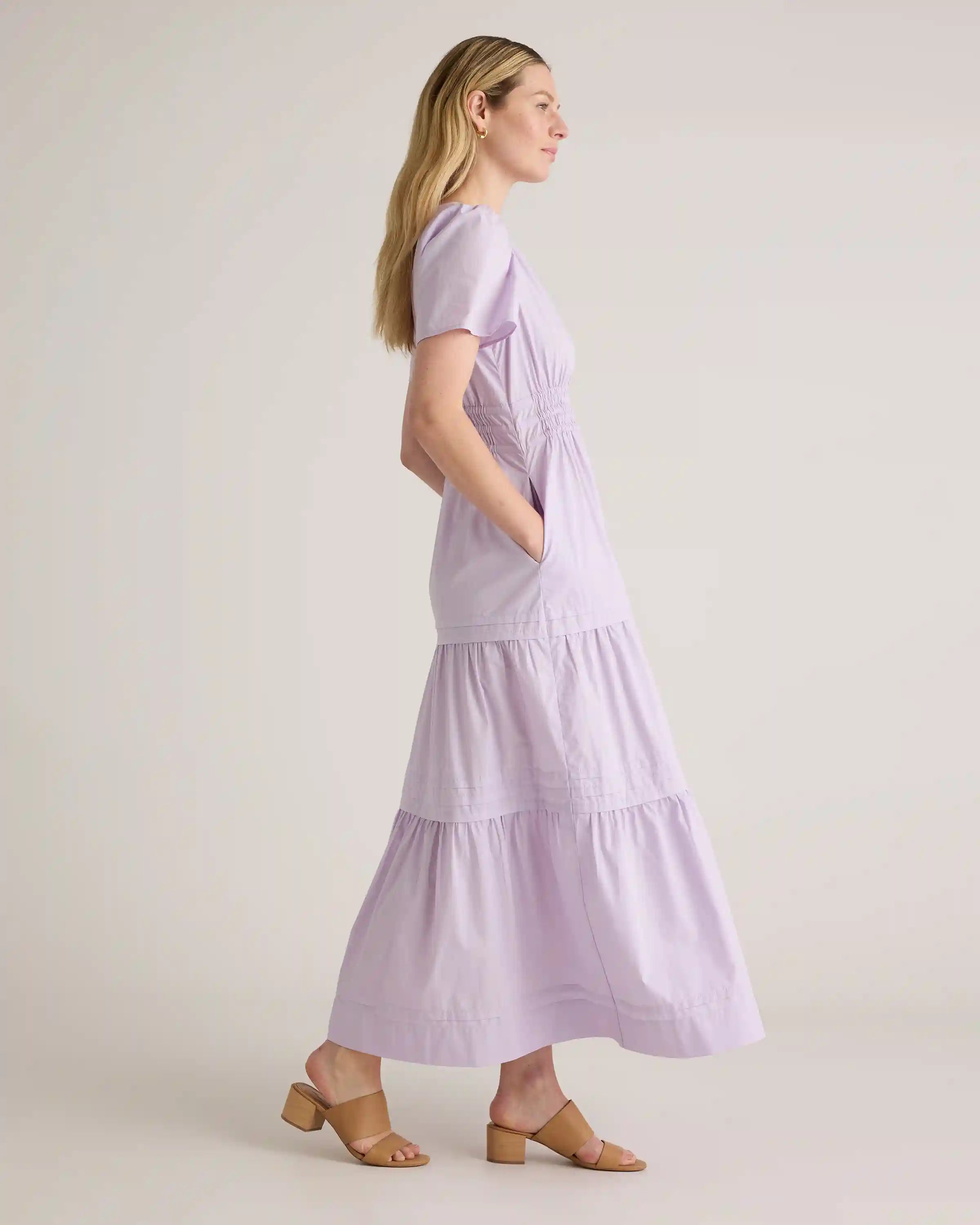 100% Organic Cotton Poplin Tiered Maxi Dress