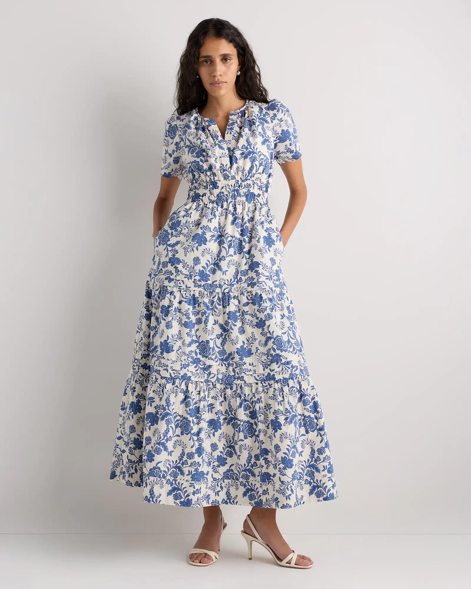 100% Organic Cotton Poplin Tiered Maxi Dress