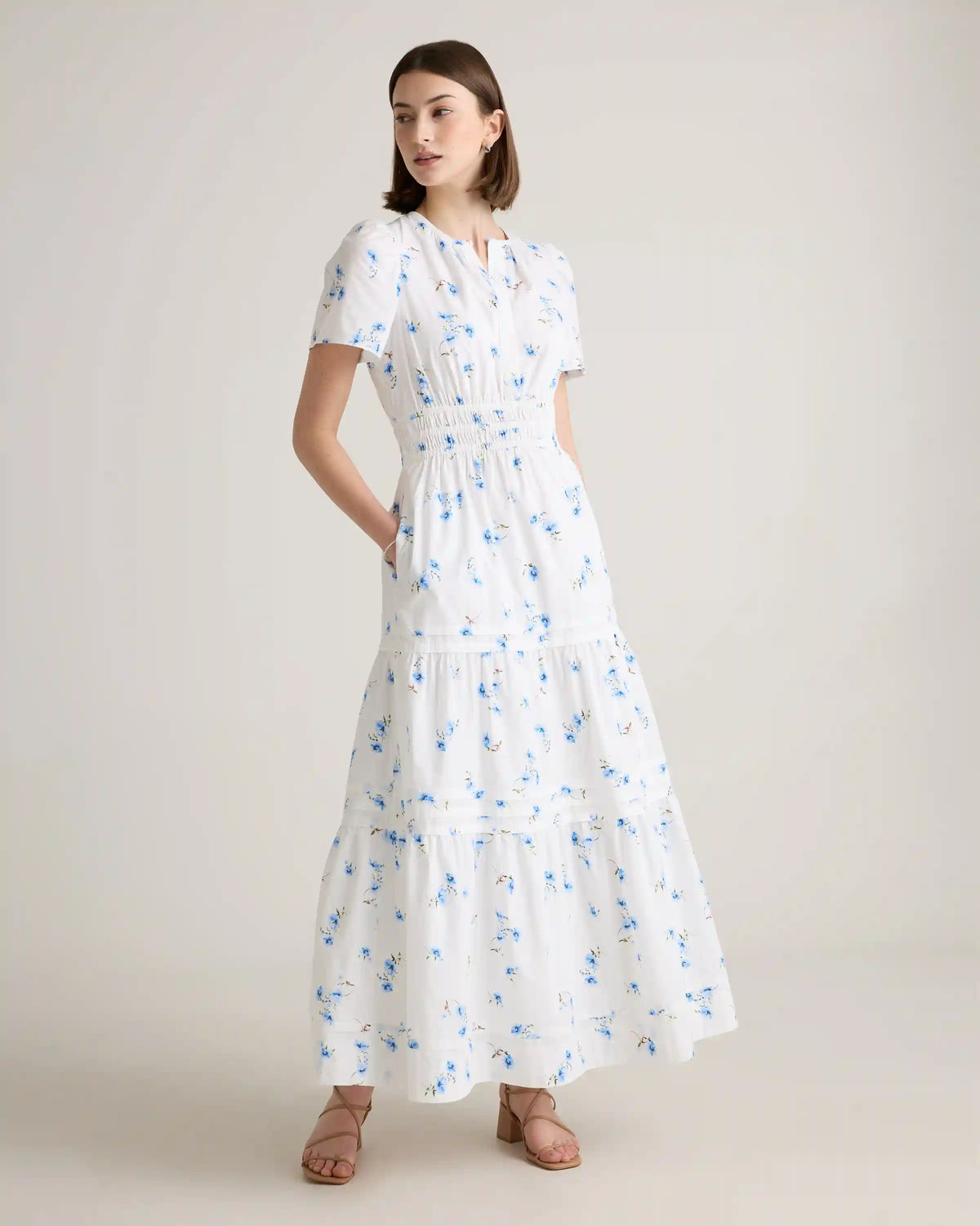 100% Organic Cotton Poplin Tiered Maxi Dress