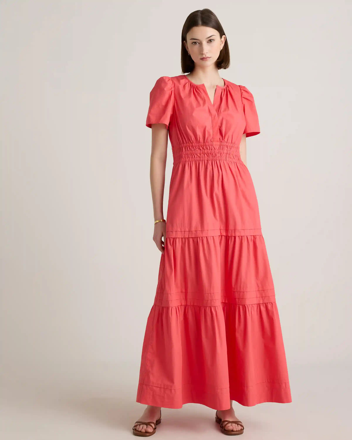 100% Organic Cotton Poplin Tiered Maxi Dress