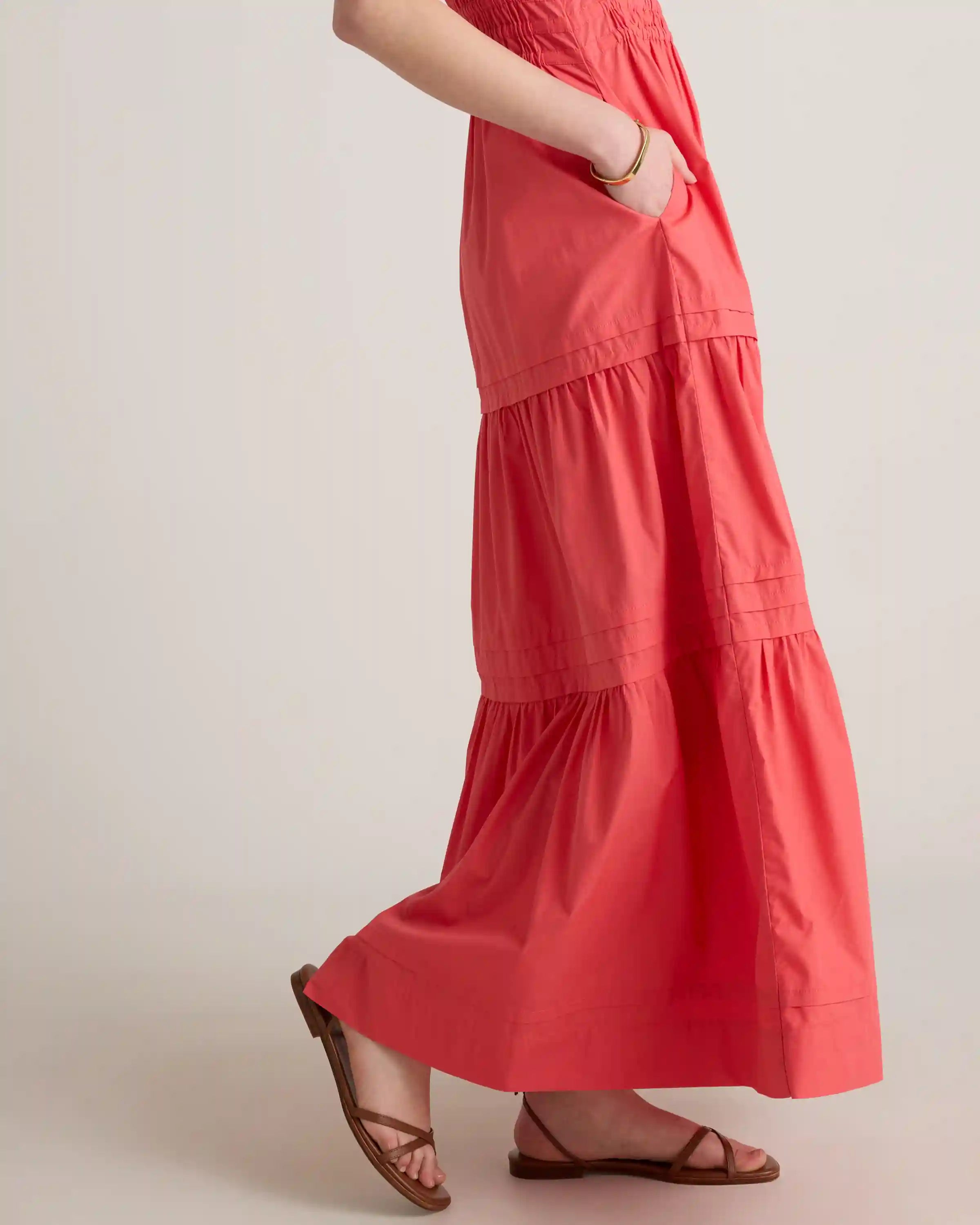 100% Organic Cotton Poplin Tiered Maxi Dress