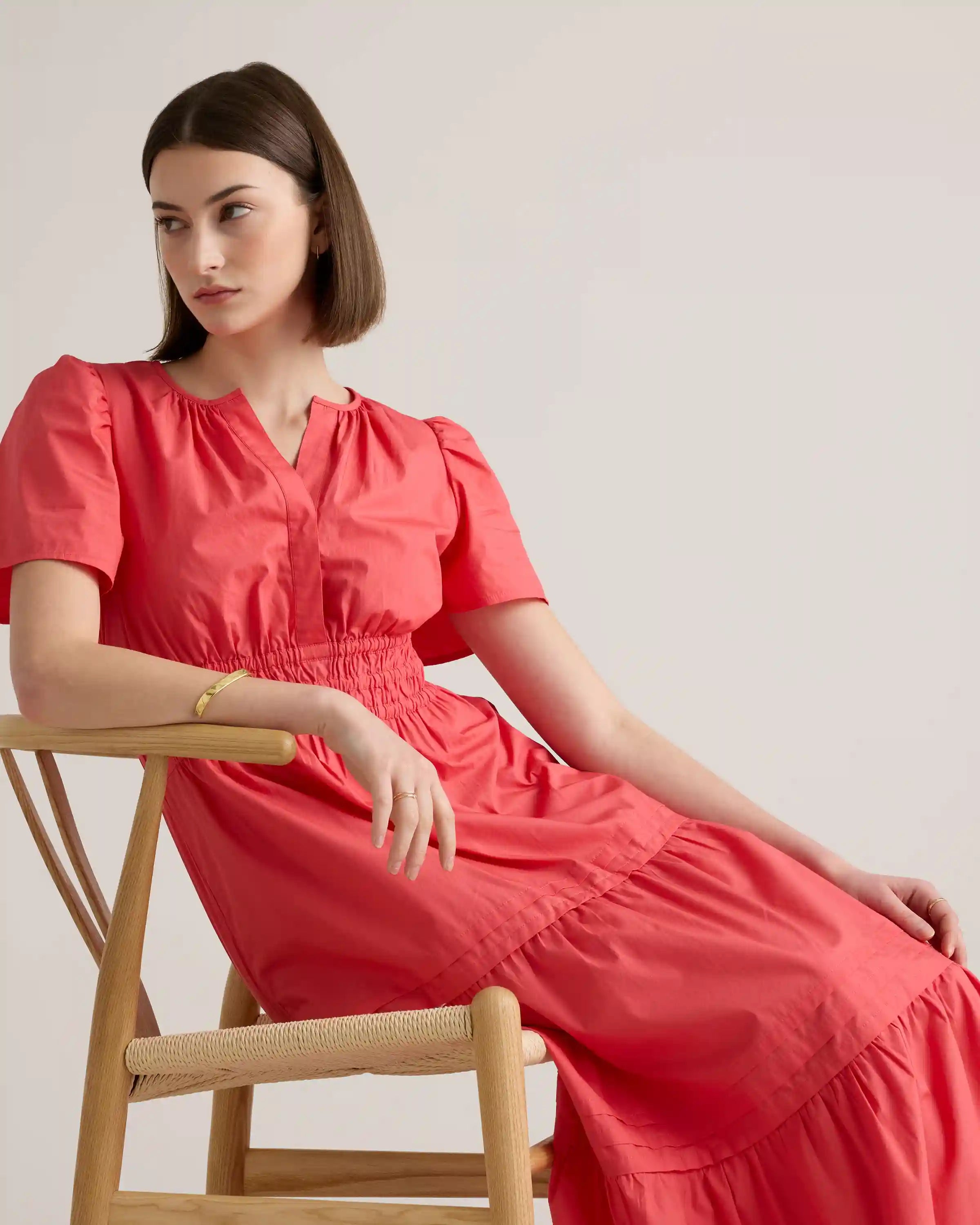 100% Organic Cotton Poplin Tiered Maxi Dress
