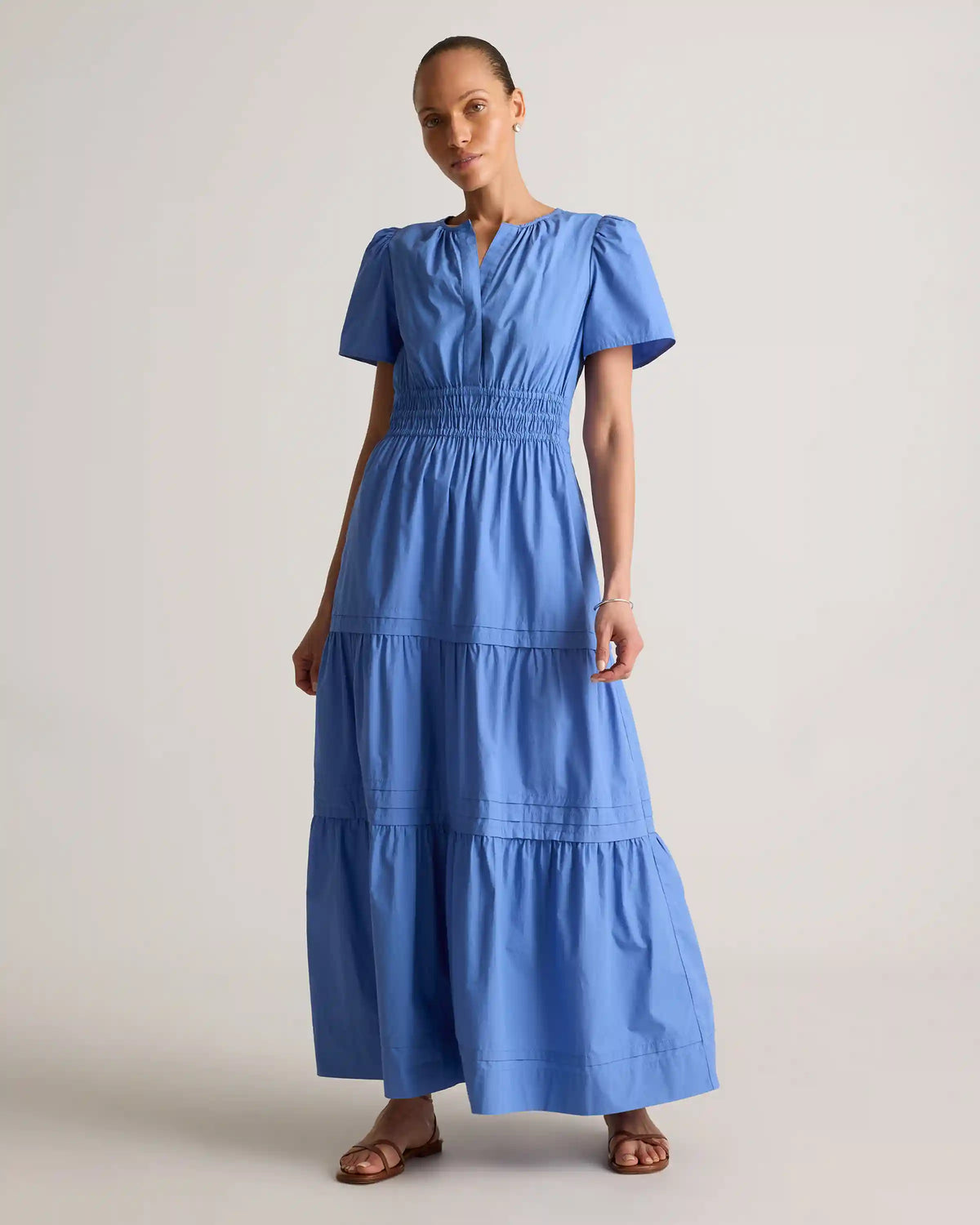 100% Organic Cotton Poplin Tiered Maxi Dress