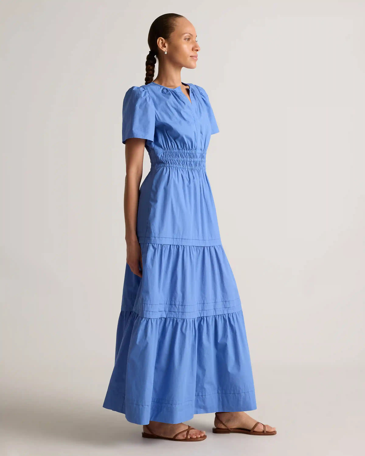 100% Organic Cotton Poplin Tiered Maxi Dress