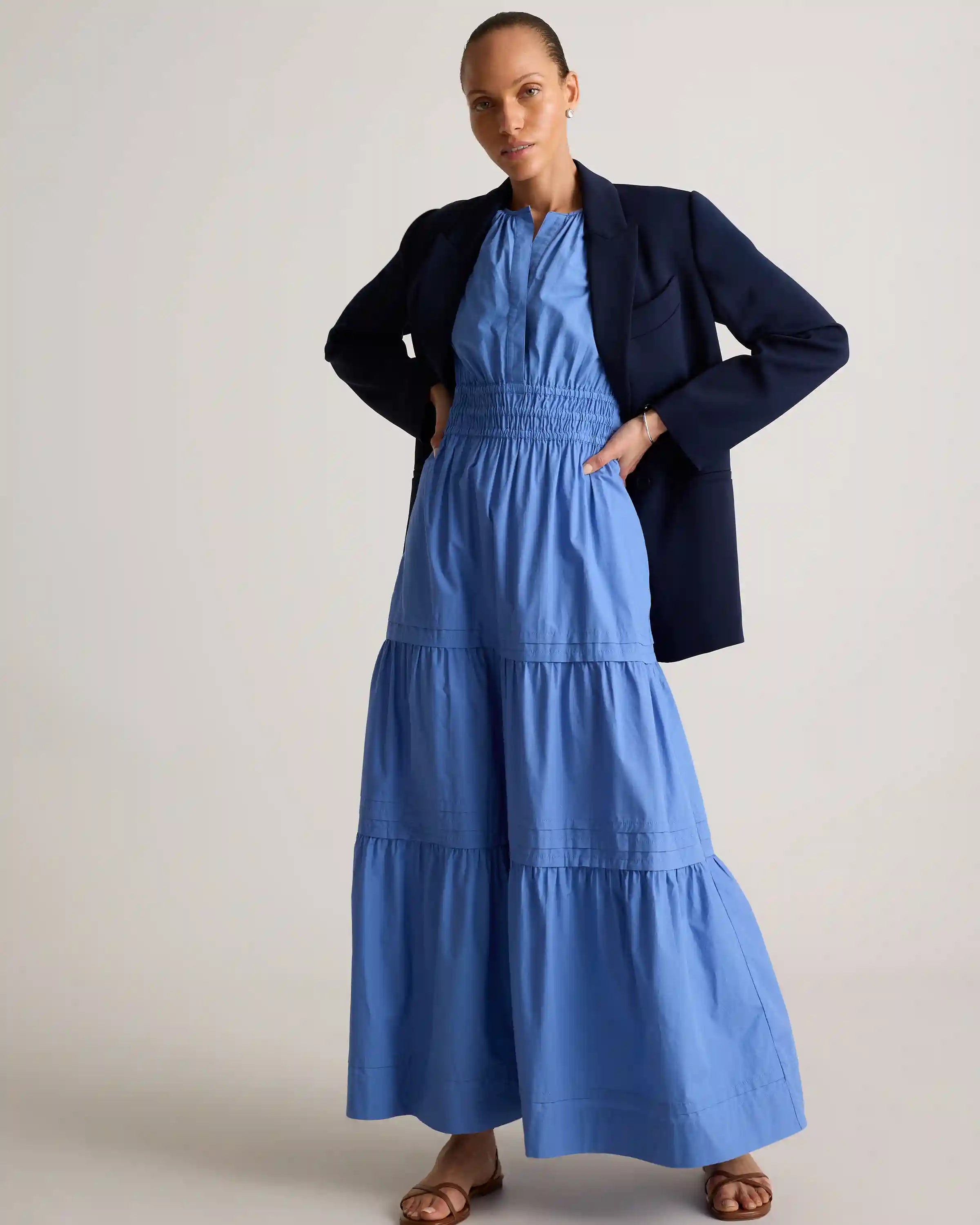 100% Organic Cotton Poplin Tiered Maxi Dress