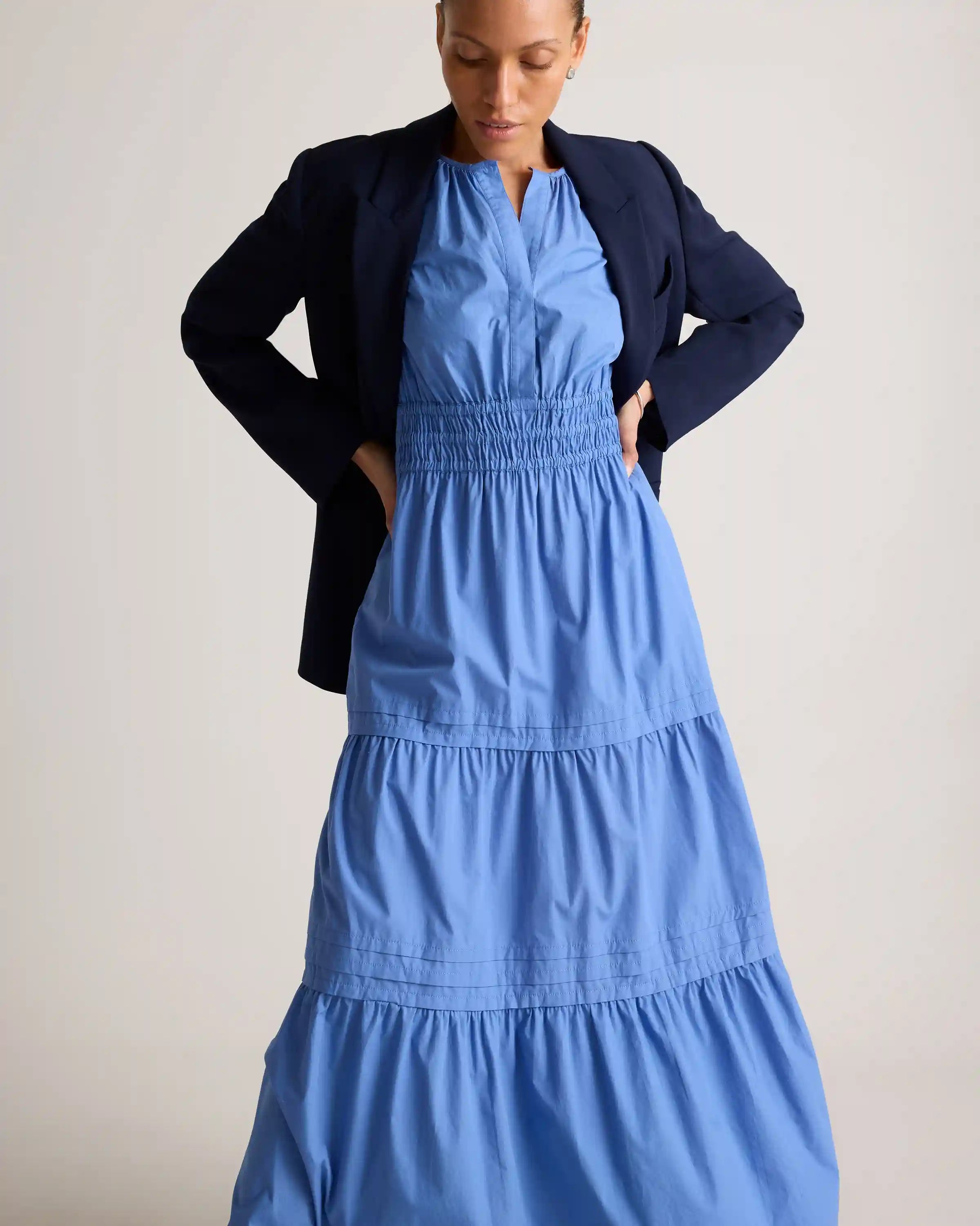 100% Organic Cotton Poplin Tiered Maxi Dress