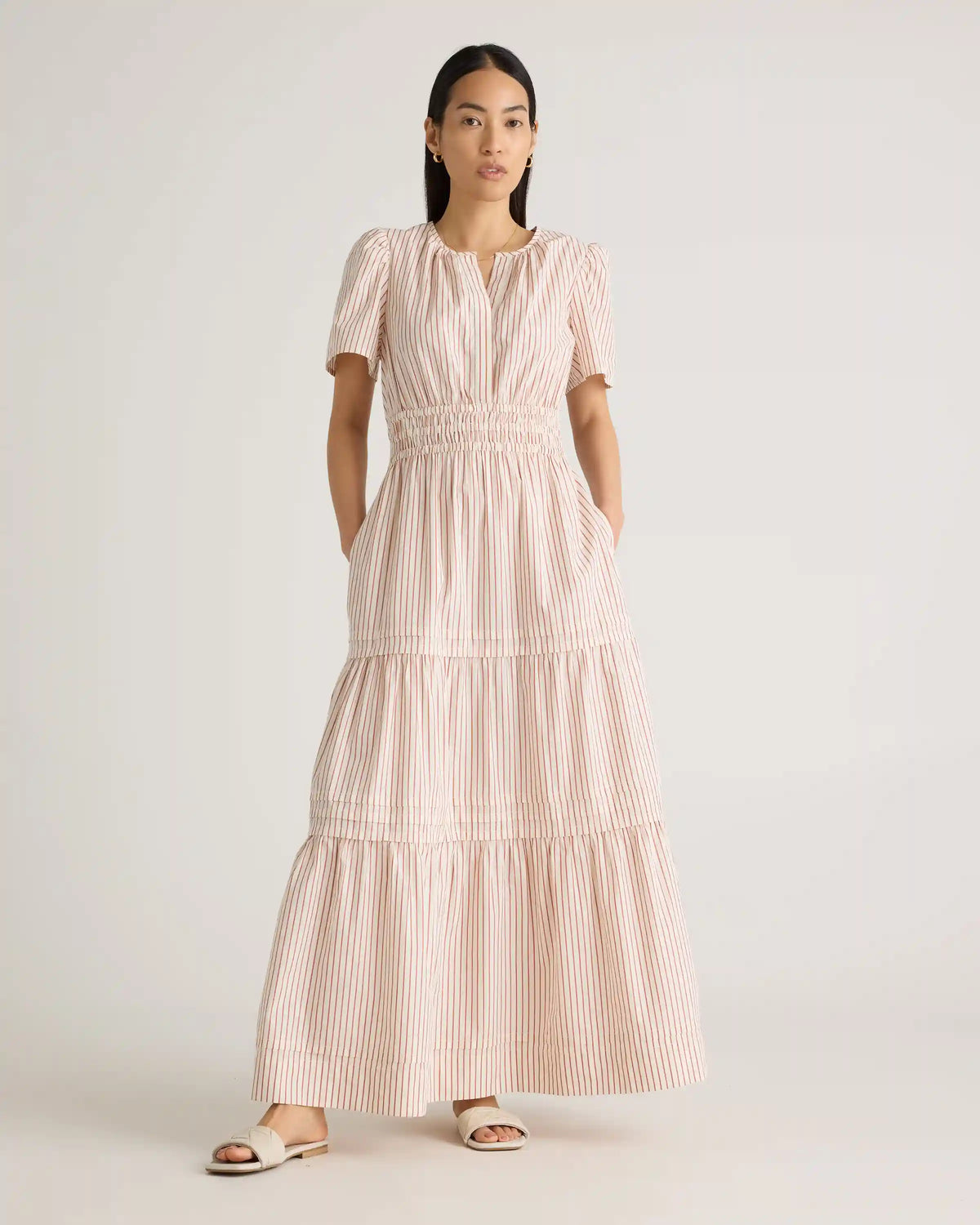 100% Organic Cotton Poplin Tiered Maxi Dress