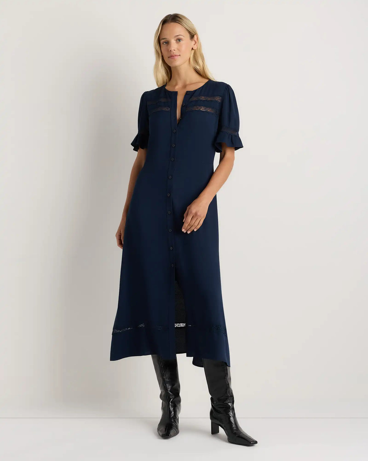 Lightweight Crepe Lace Inset Midi Dress