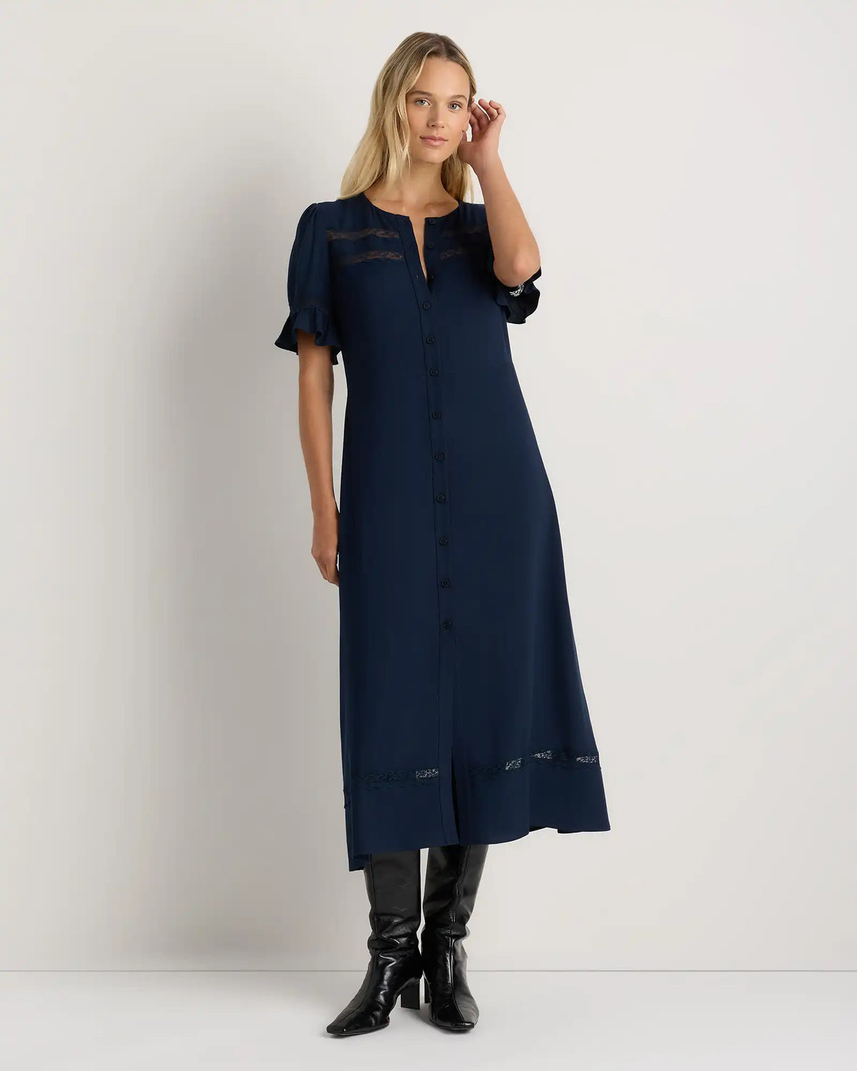 Lightweight Crepe Lace Inset Midi Dress