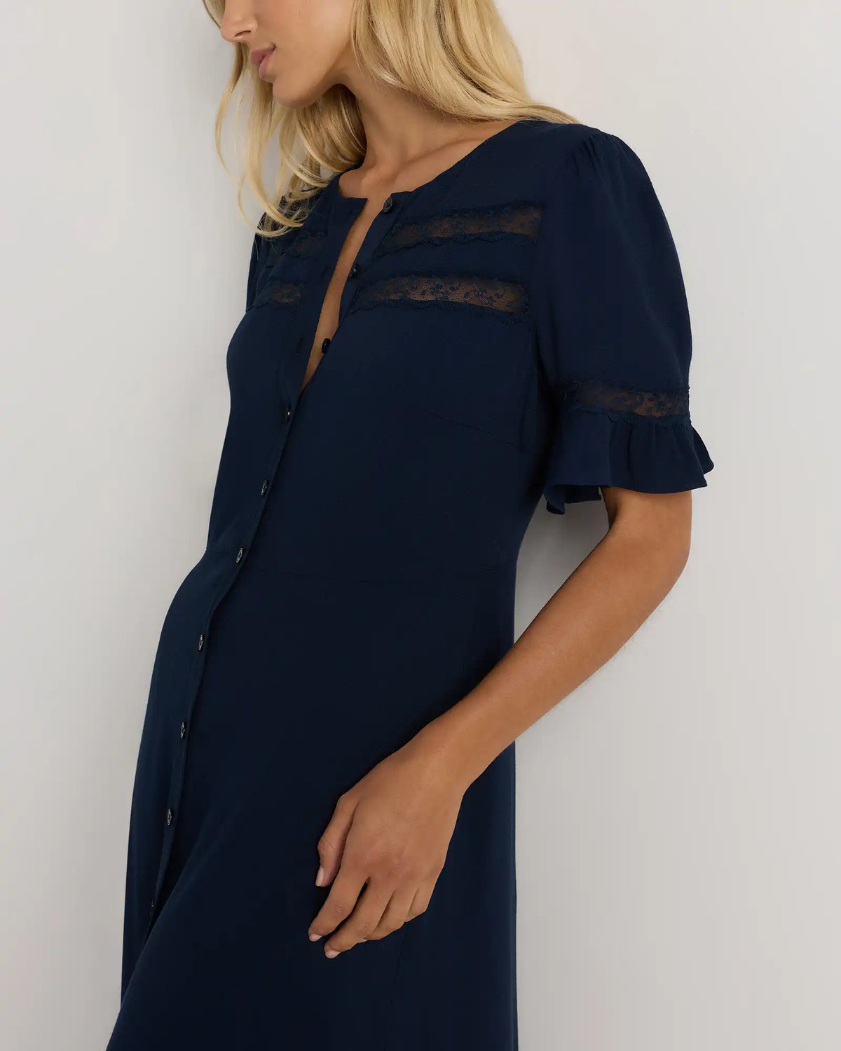 Lightweight Crepe Lace Inset Midi Dress