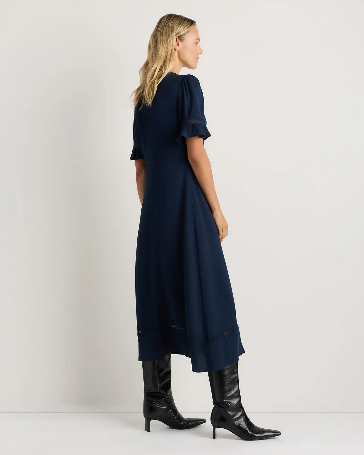 Lightweight Crepe Lace Inset Midi Dress