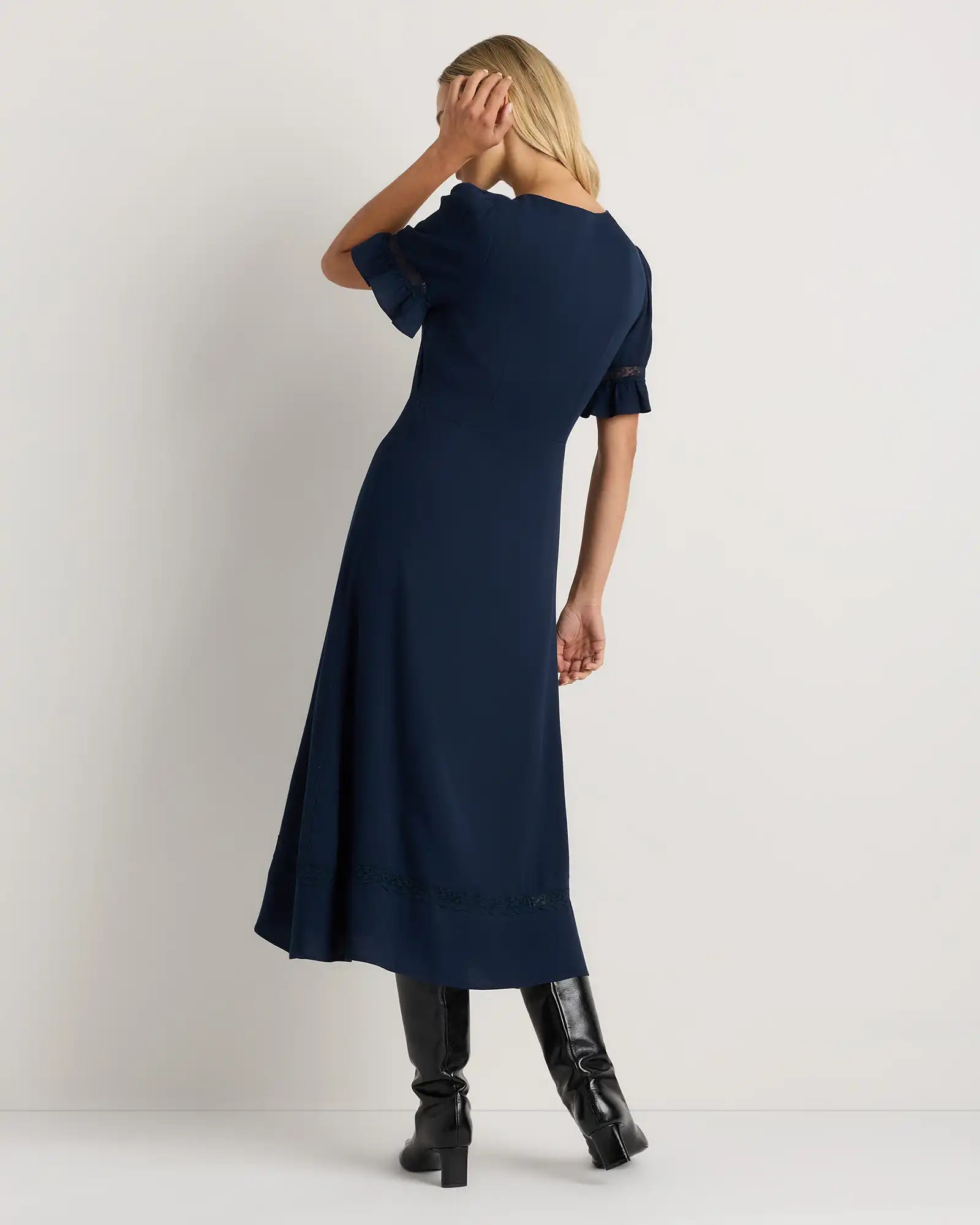 Lightweight Crepe Lace Inset Midi Dress
