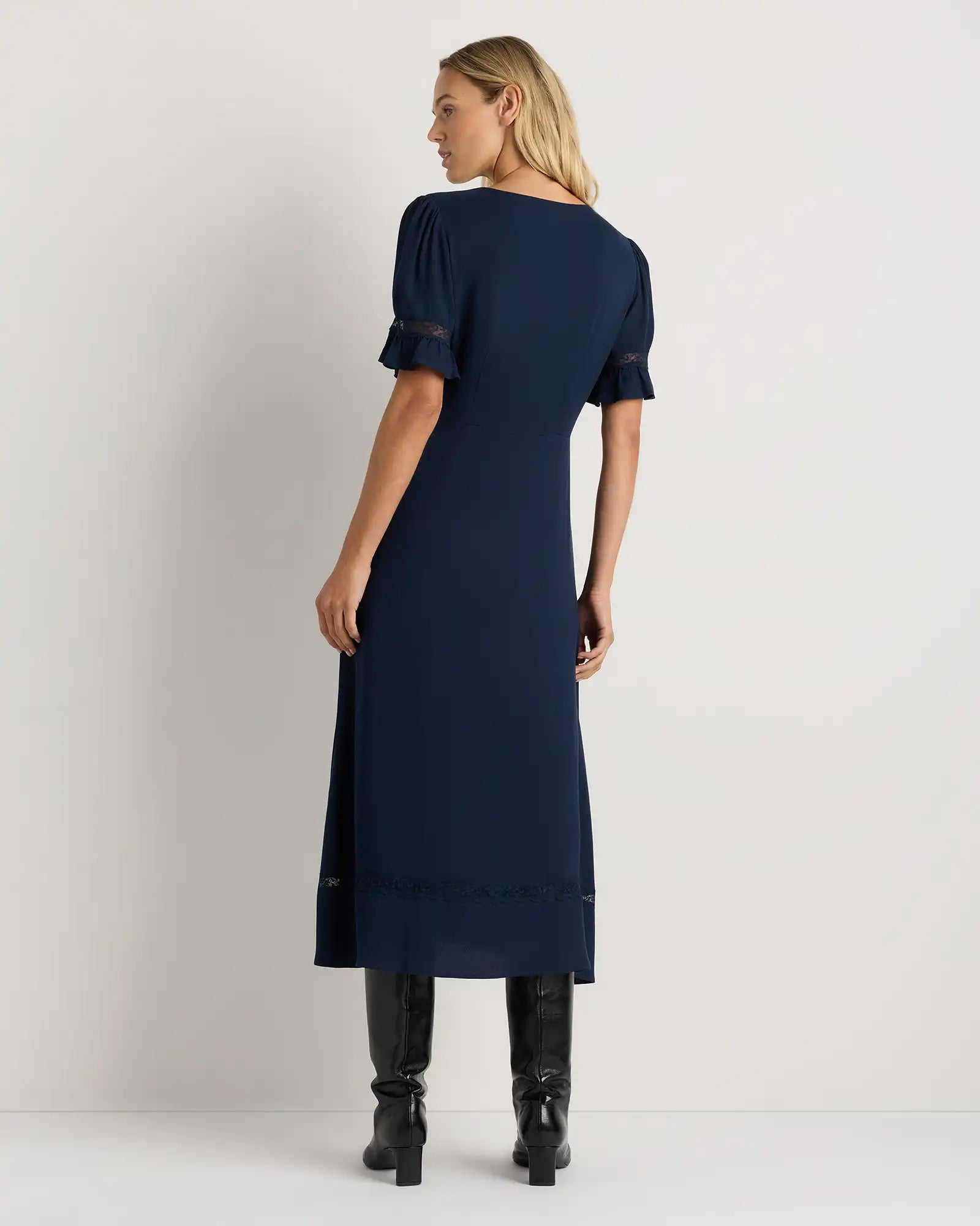 Lightweight Crepe Lace Inset Midi Dress