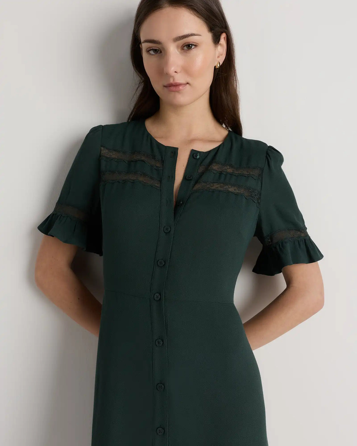 Lightweight Crepe Lace Inset Midi Dress