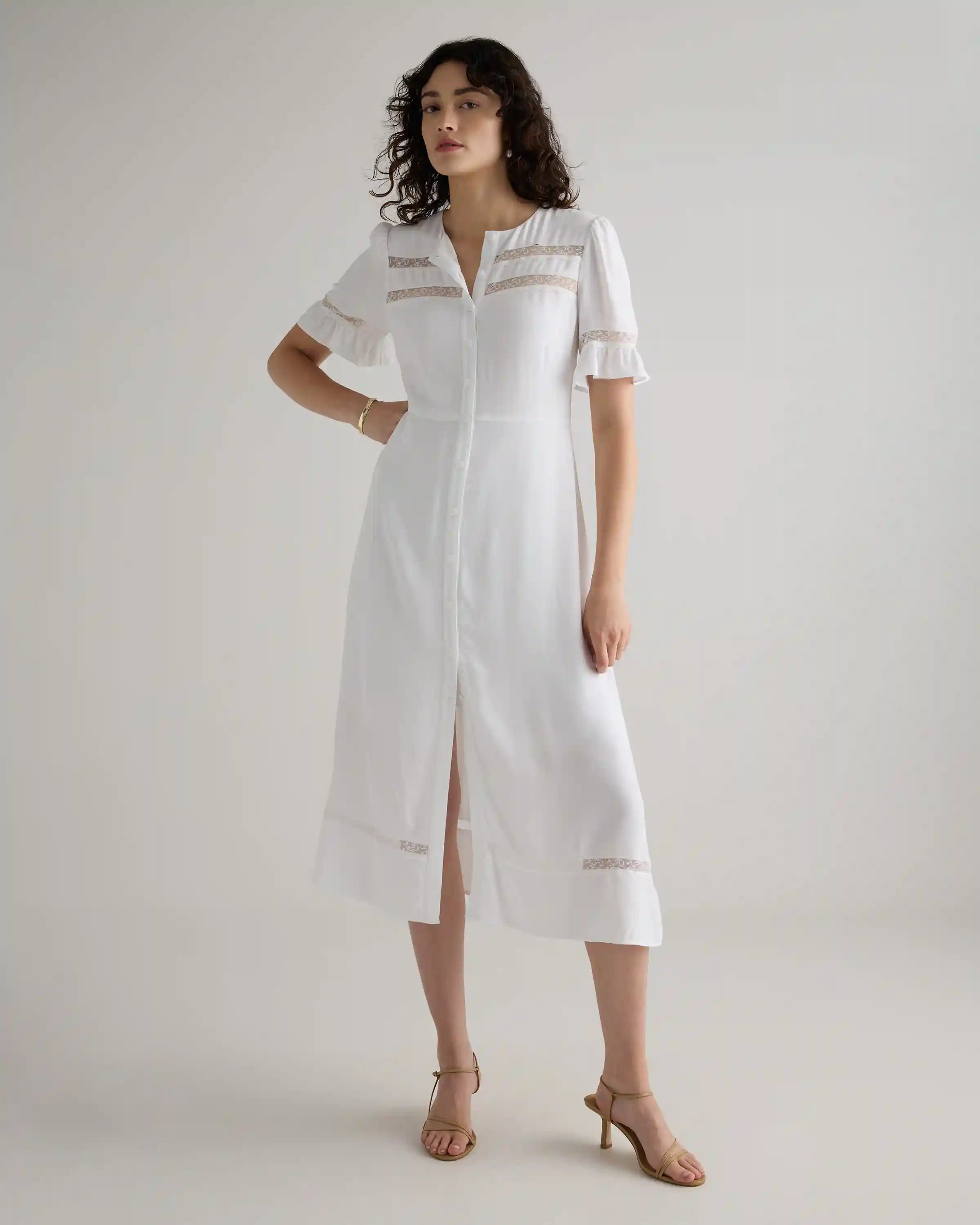 Lightweight Crepe Lace Inset Midi Dress