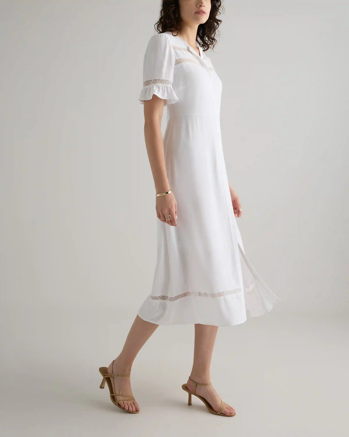 Lightweight Crepe Lace Inset Midi Dress