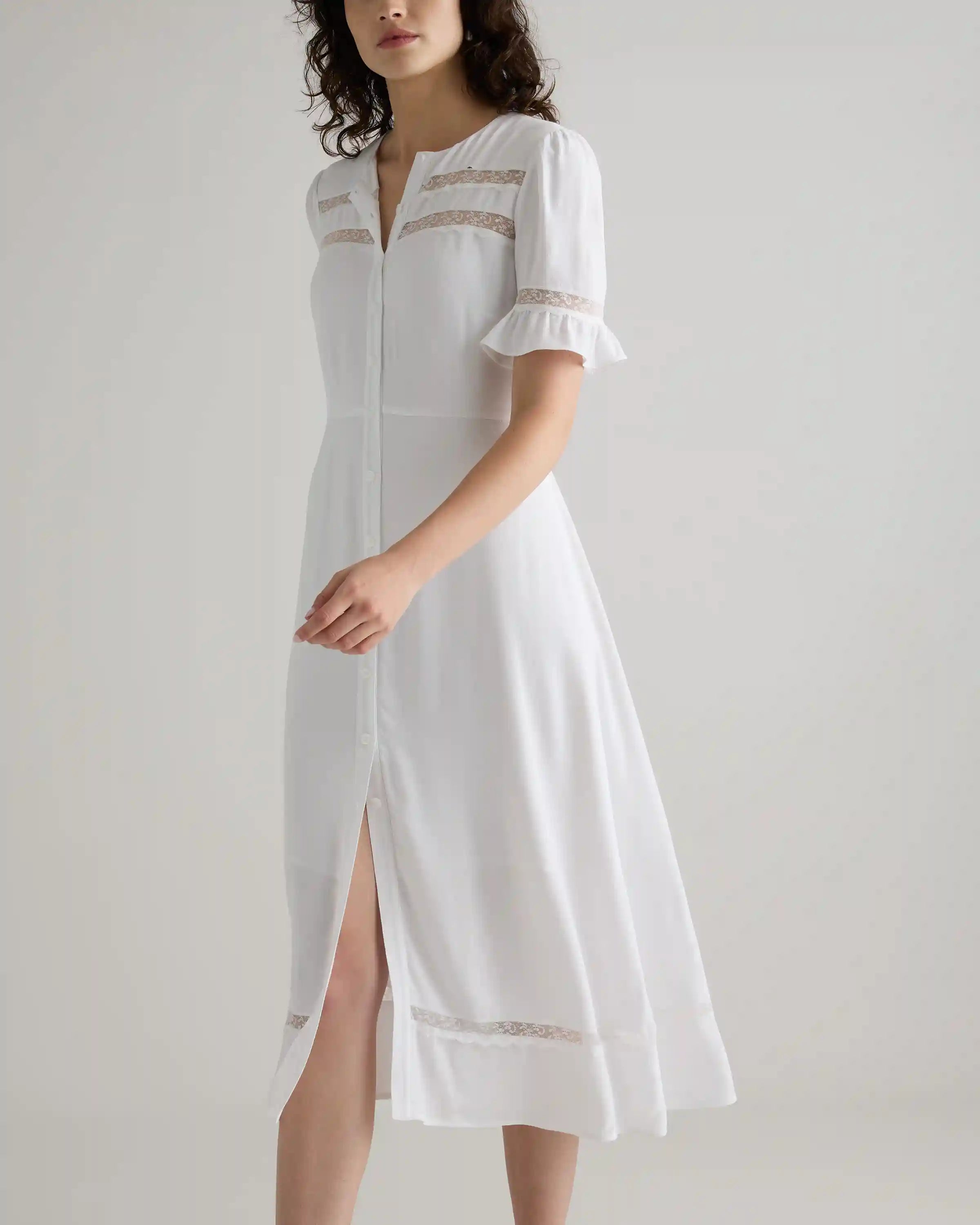 Lightweight Crepe Lace Inset Midi Dress