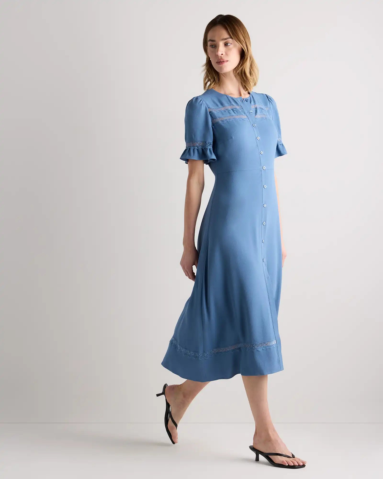 Lightweight Crepe Lace Inset Midi Dress