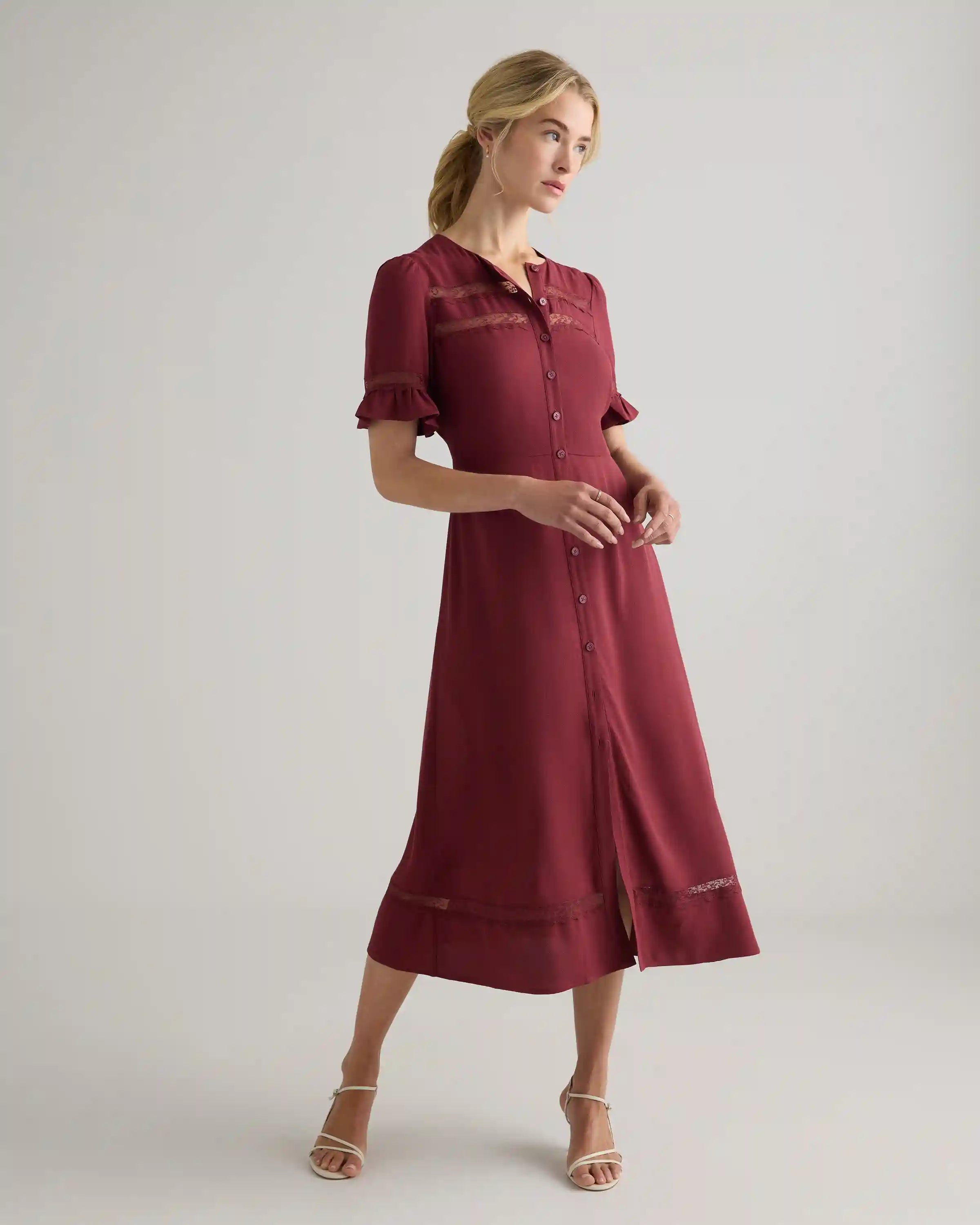 Lightweight Crepe Lace Inset Midi Dress