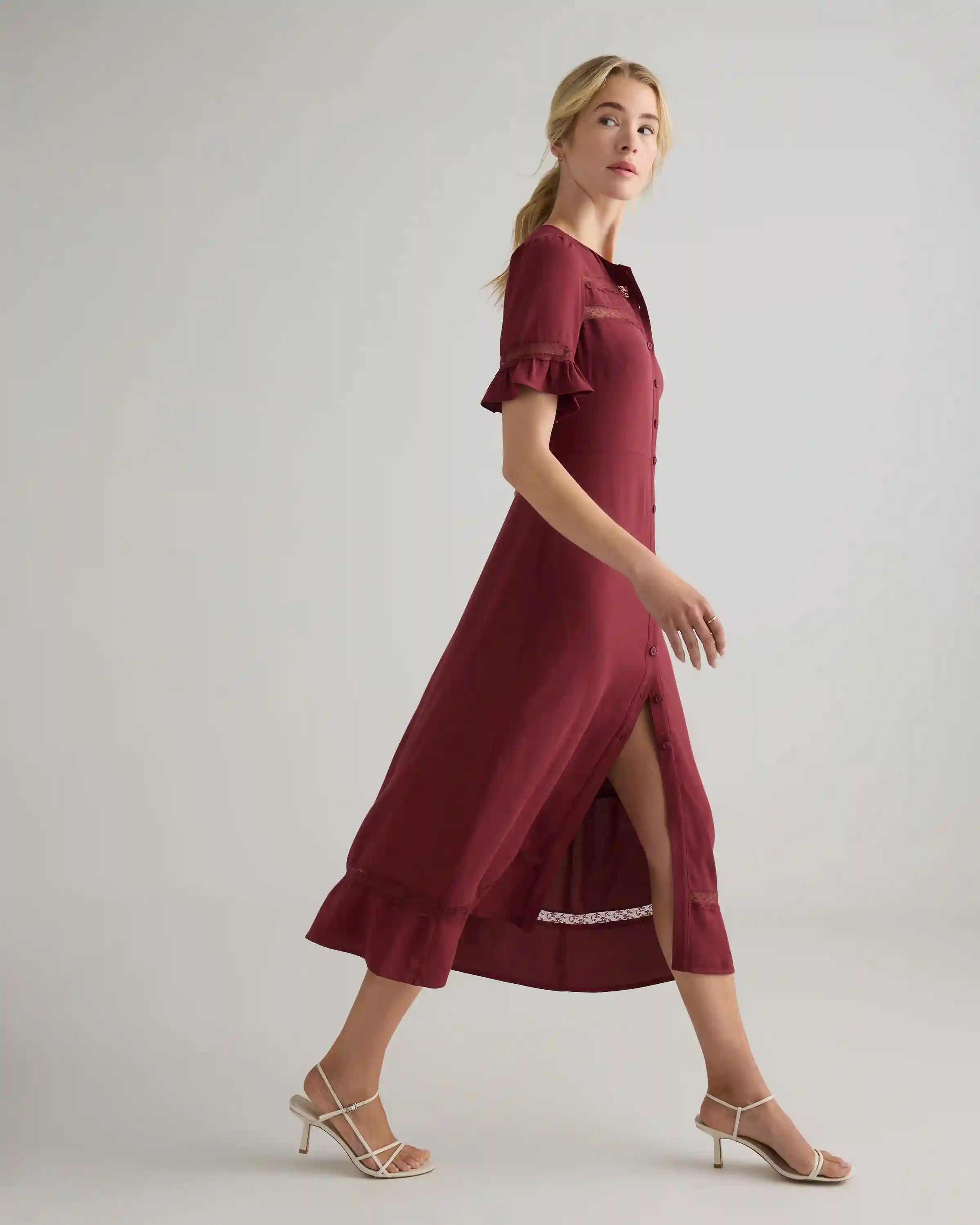 Lightweight Crepe Lace Inset Midi Dress