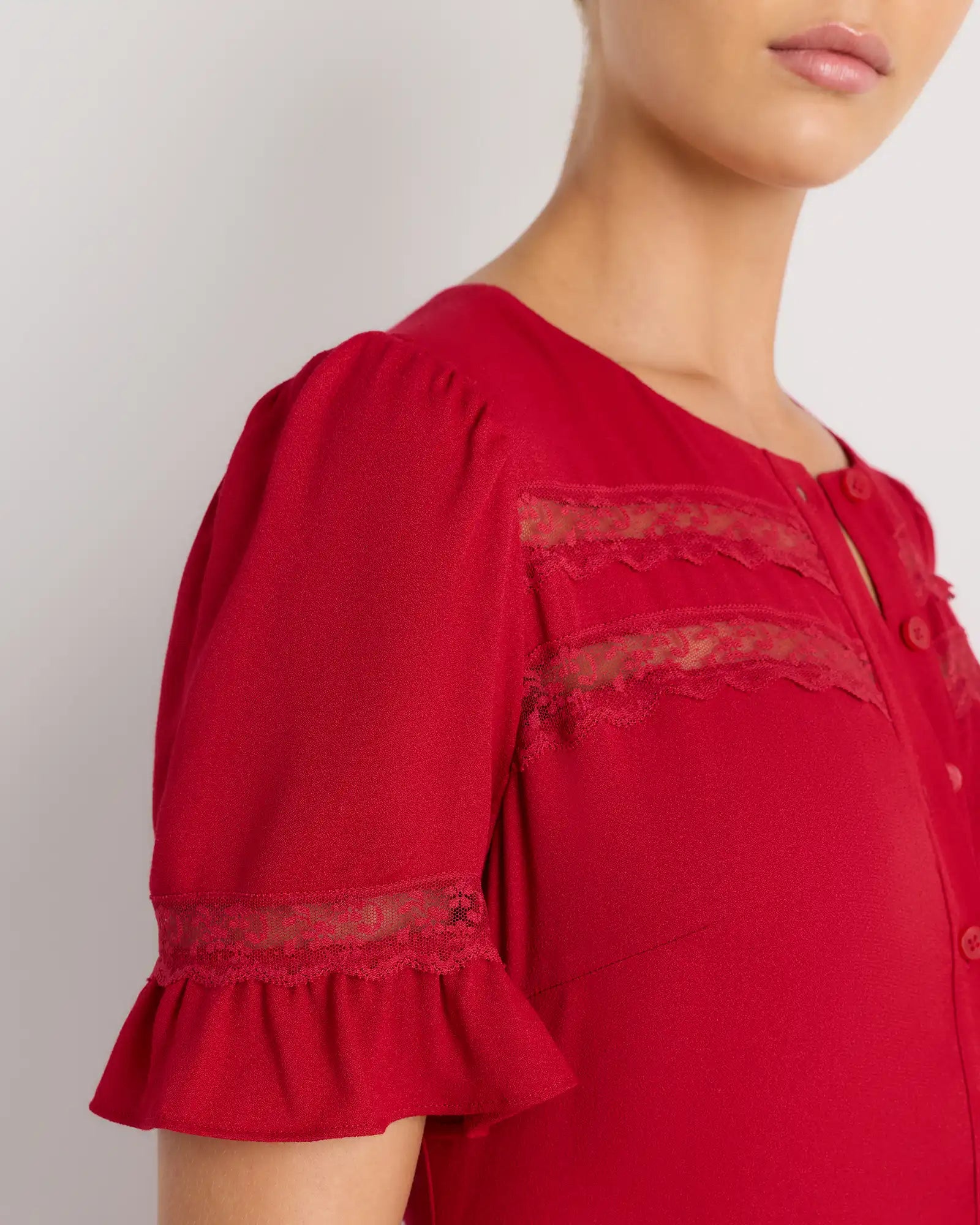 Lightweight Crepe Lace Inset Midi Dress