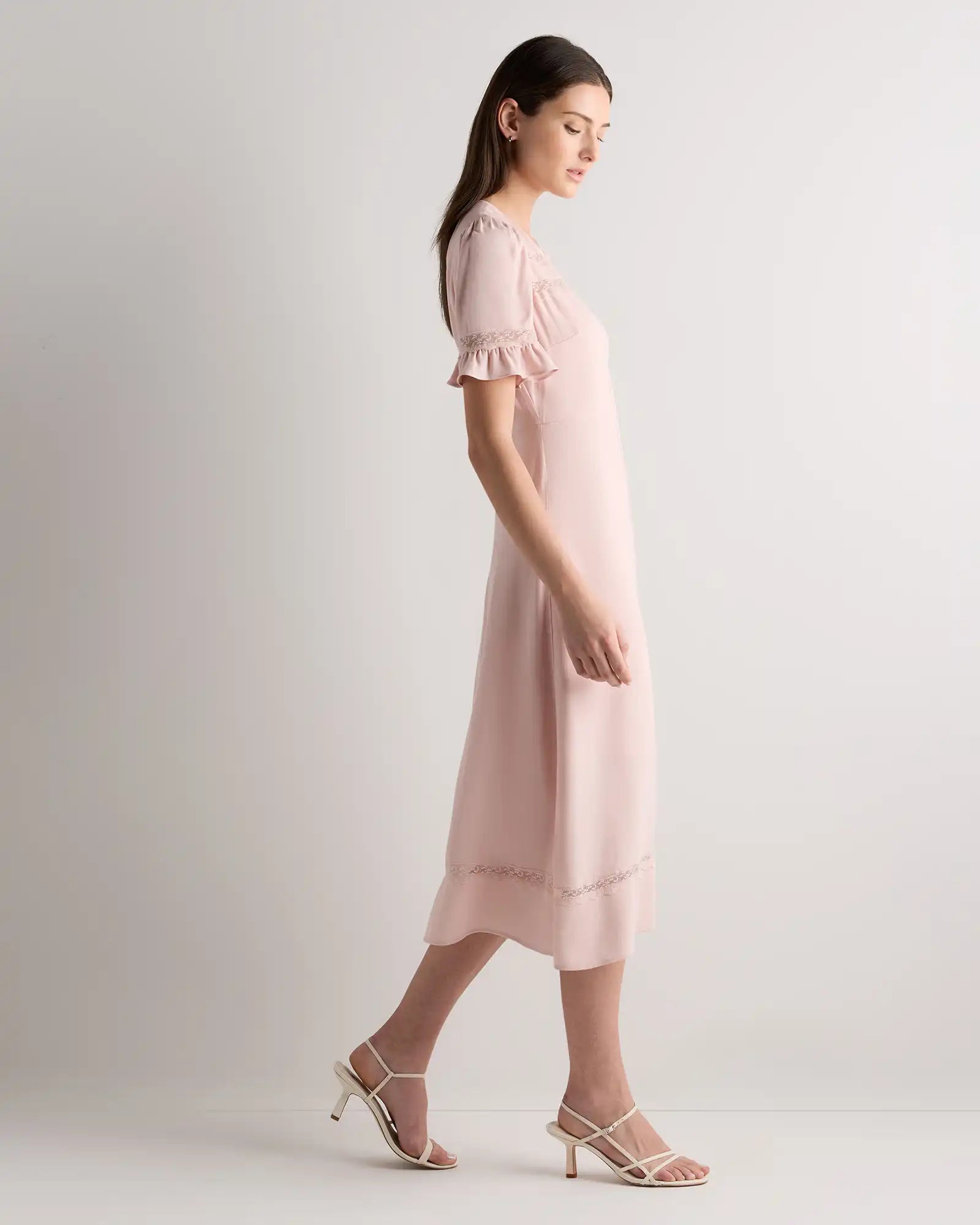 Lightweight Crepe Lace Inset Midi Dress